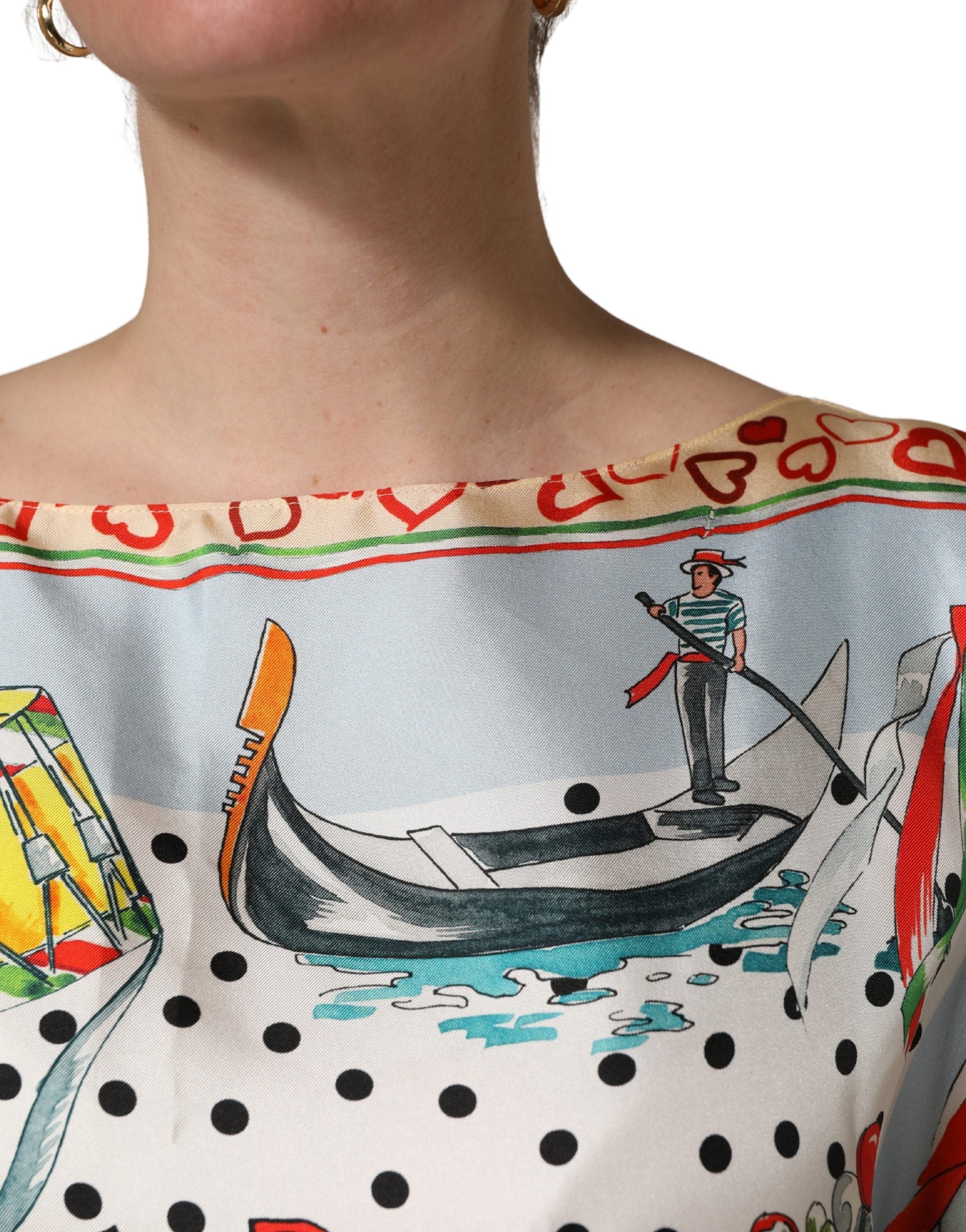 Dolce & Gabbana Multicolor Italy Scenes Graphic Silk Top