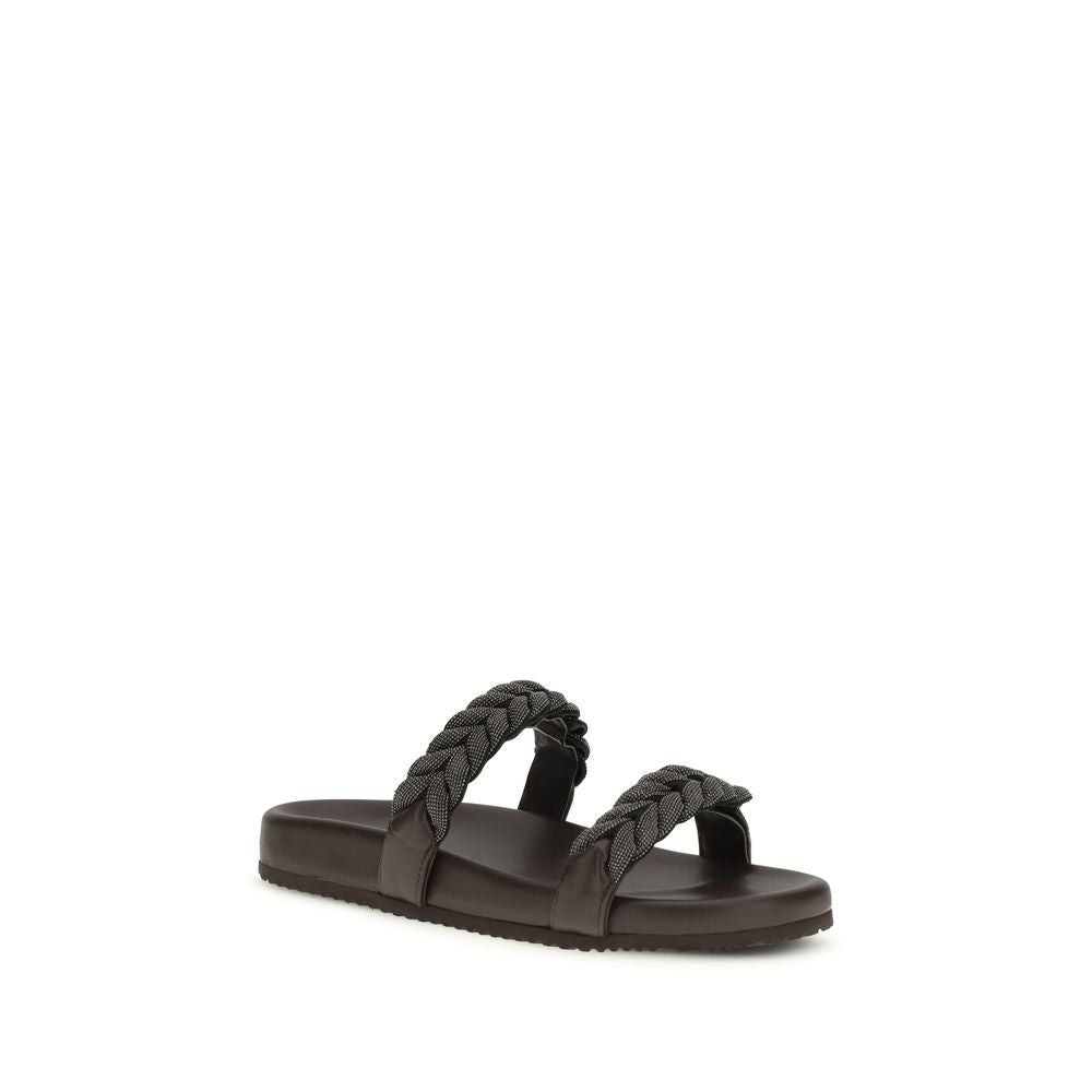 Brunello Cucinelli Brown Calf Leather Bos Taurus Flat Sandals LUNESCAPE