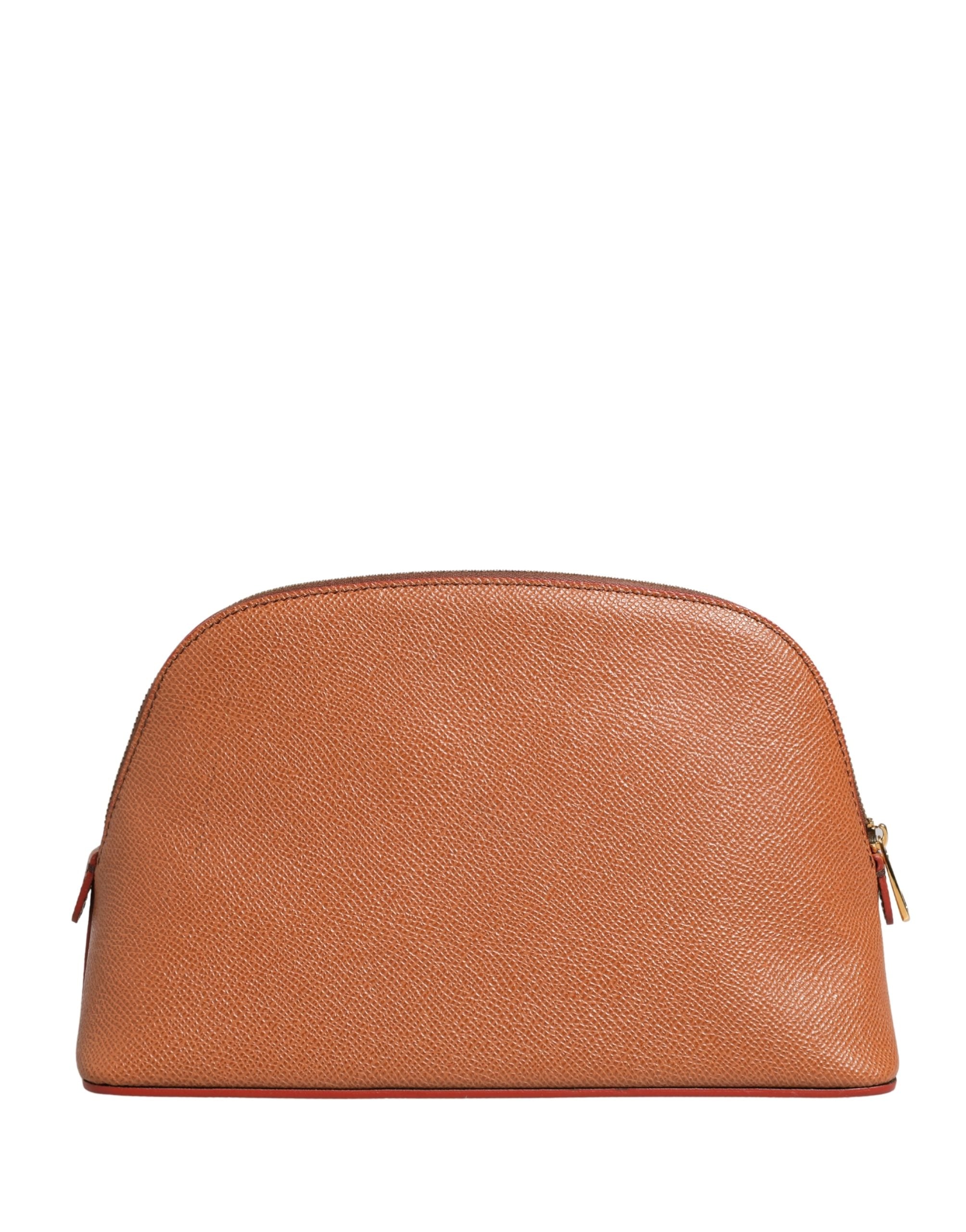 Dolce & Gabbana Orange Beige Leather DG Logo Zip Around Hand Purse Wallet