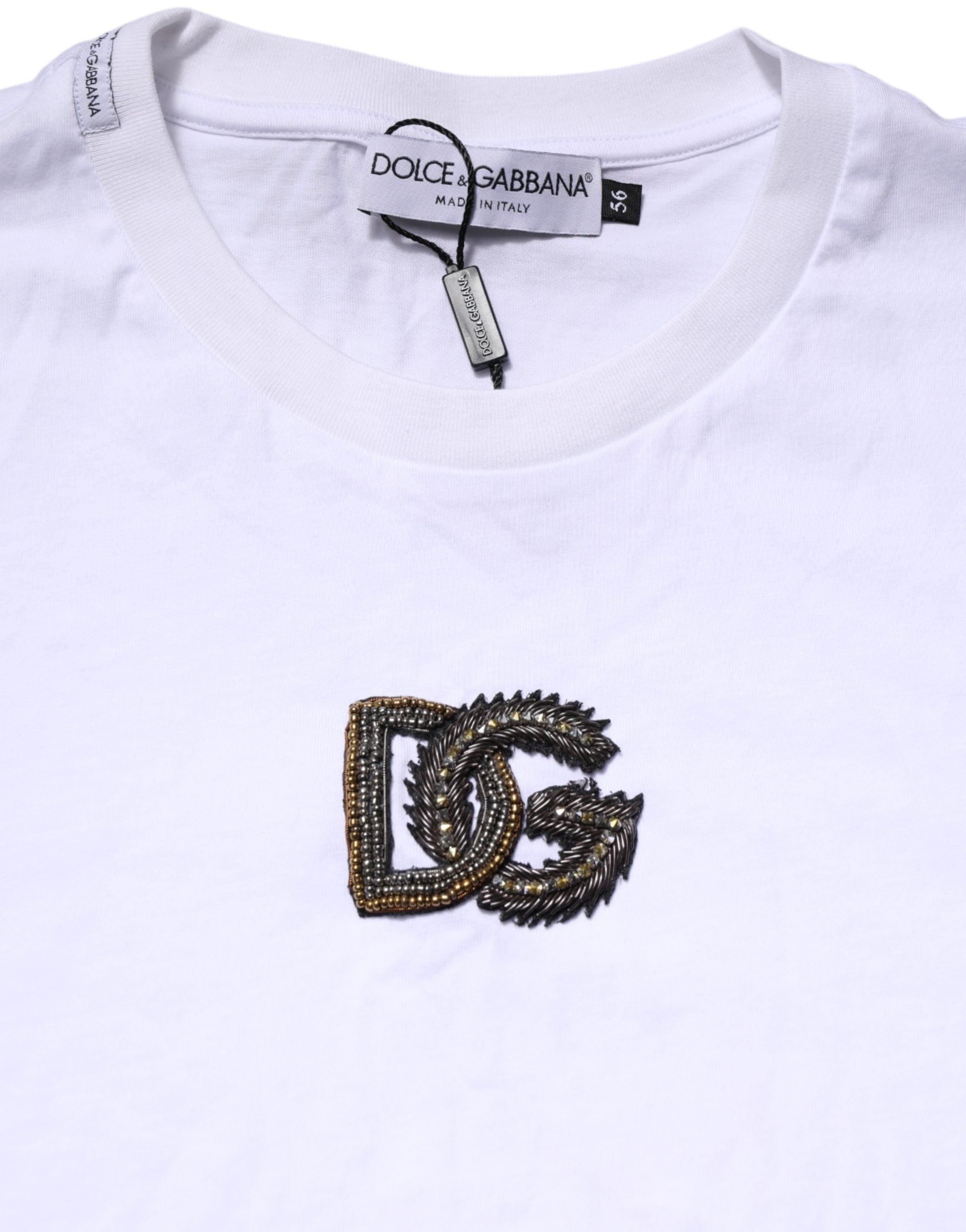 Dolce & Gabbana White Cotton DG Logo Embroidery Men T-shirt