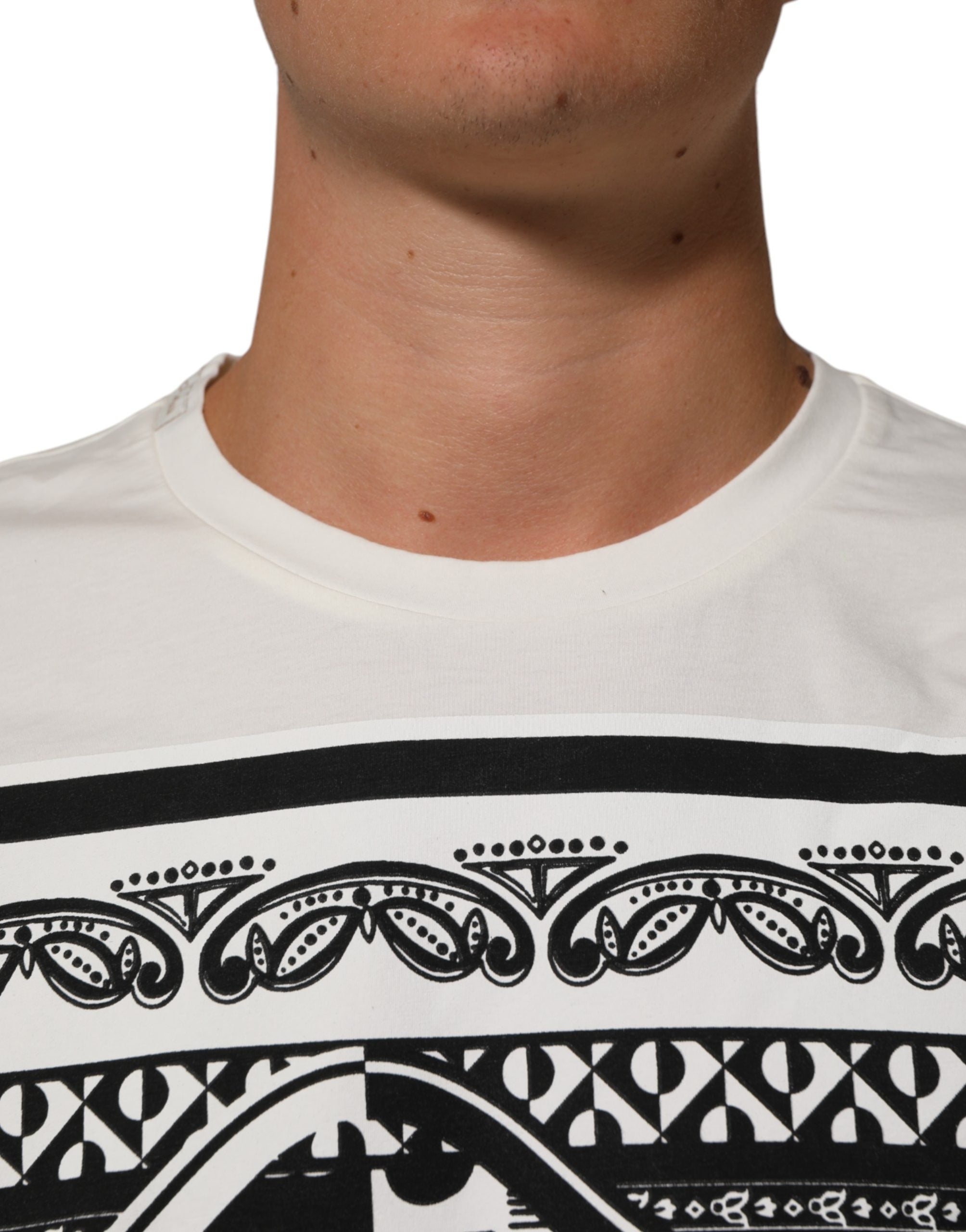 Dolce & Gabbana White Cotton Bandana Print CrewNeck T-shirt