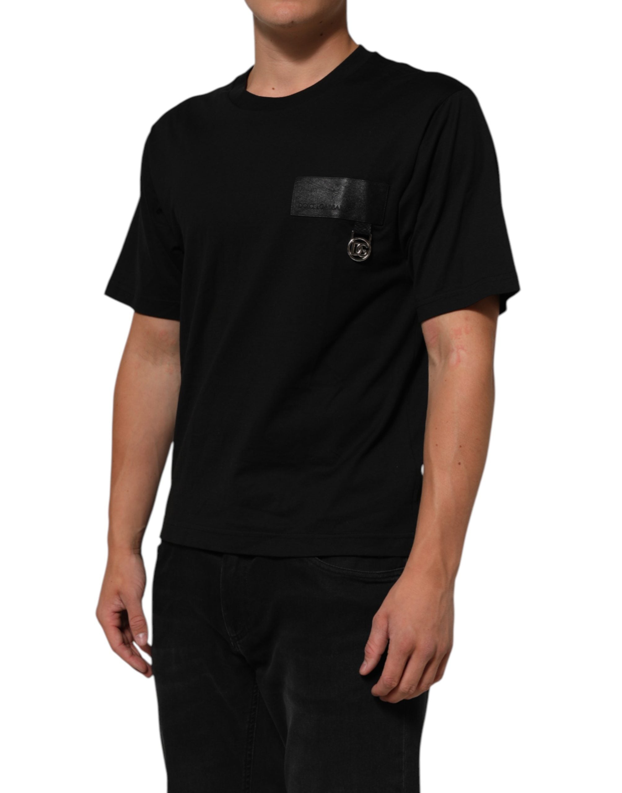 Dolce & Gabbana Black Cotton Logo Plaque Crew Neck T-shirt