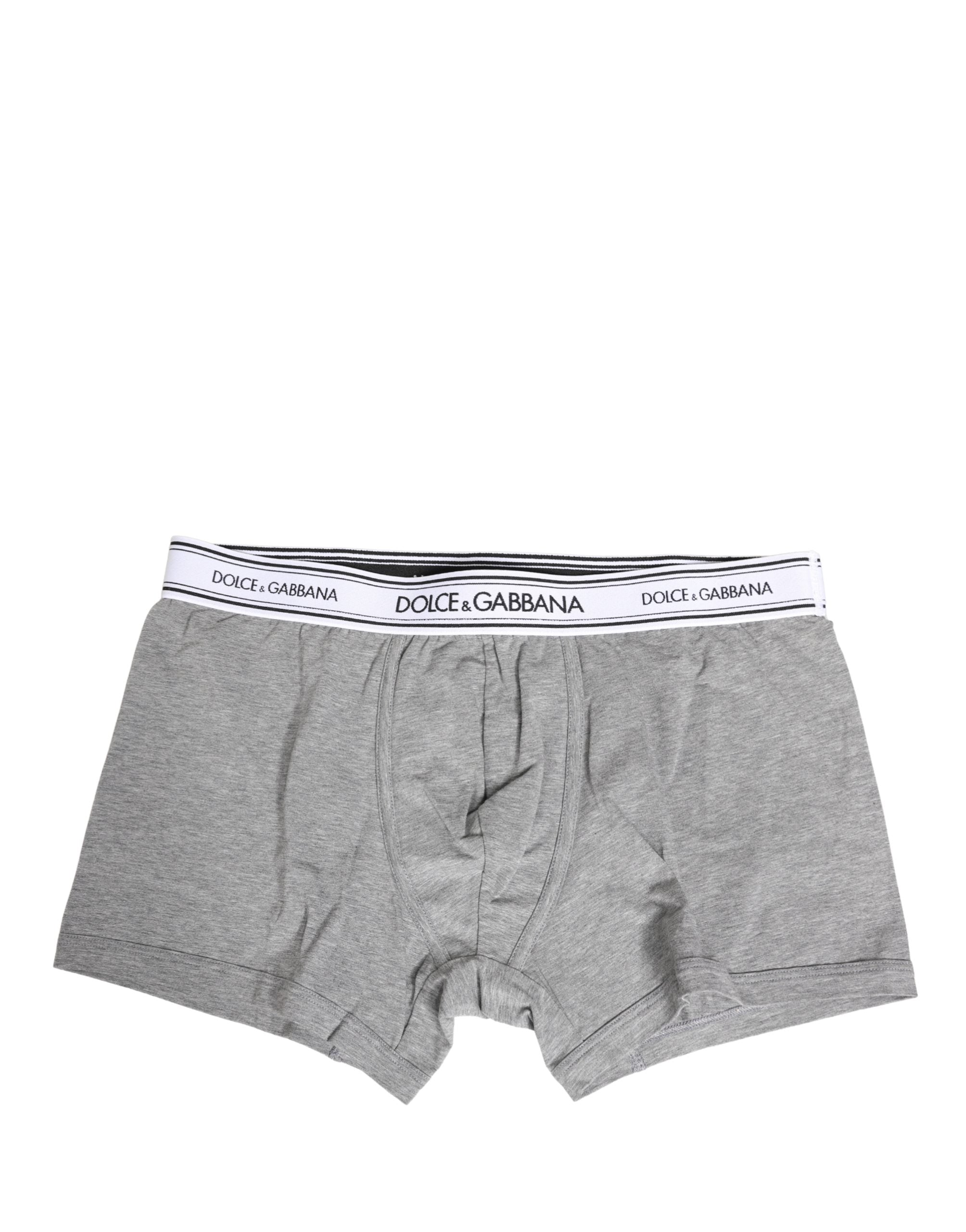 Dolce & Gabbana Gray Logo Waistband Cotton Men Boxer Underwear