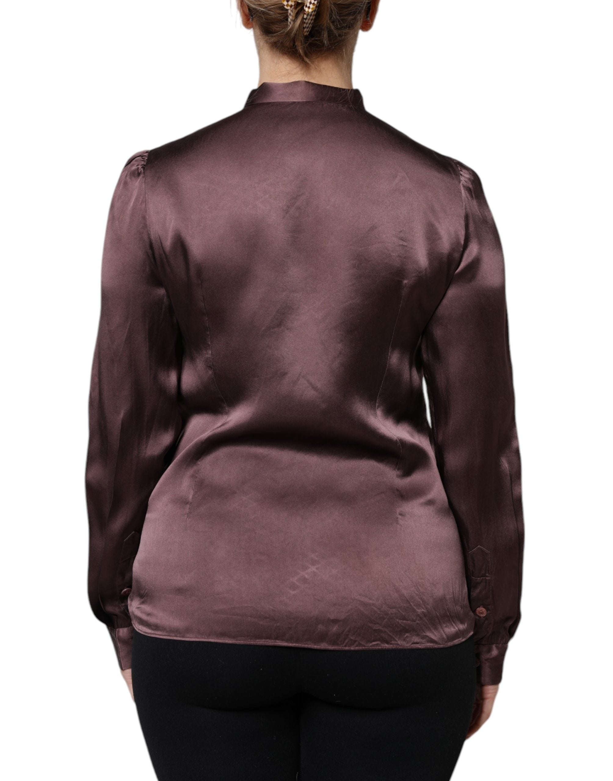 Dolce & Gabbana Violet Satin Long Sleeve Ascot Tie Shirt Top