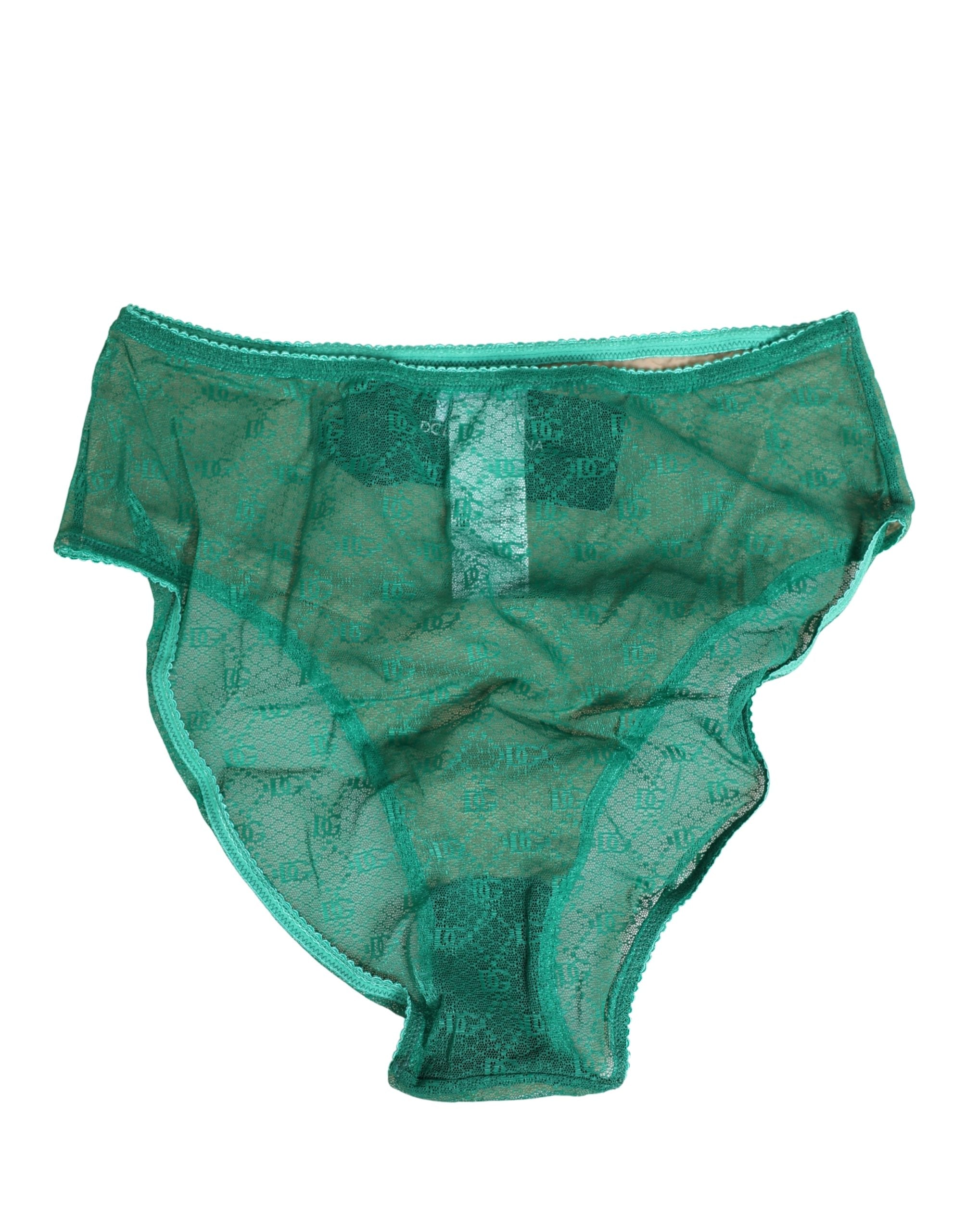 Dolce & Gabbana Green Lace Nylon DG Lingerie Panty Brief Underwear