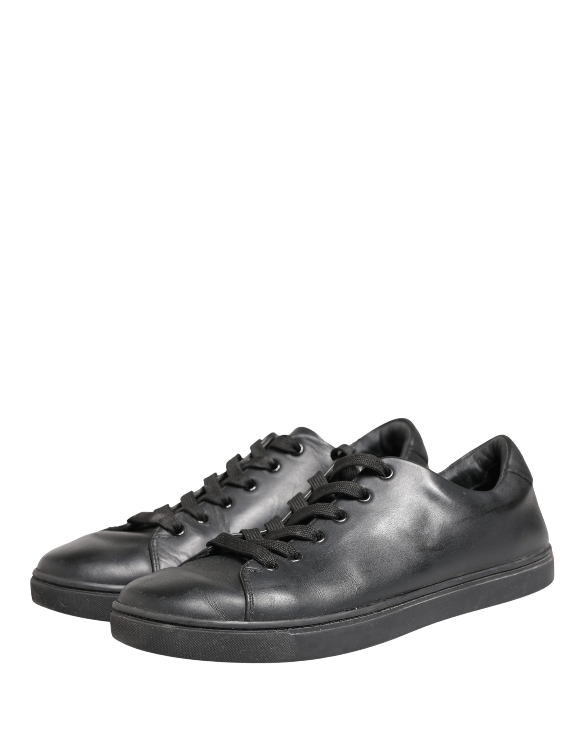 Dolce & Gabbana Black Leather Low Top Lace Up Sneakers Shoes