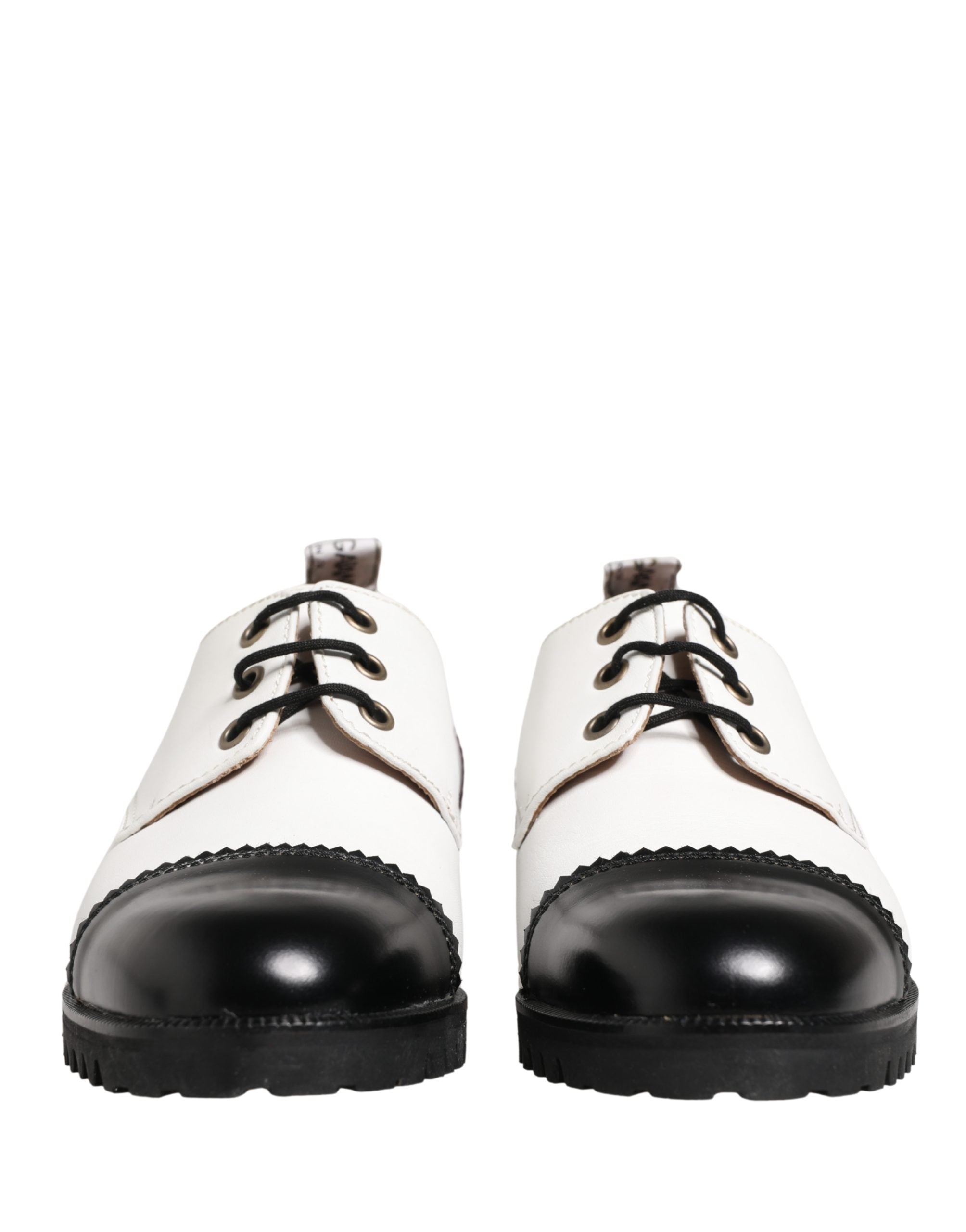 Dolce & Gabbana Black White Leather Derby Shoes