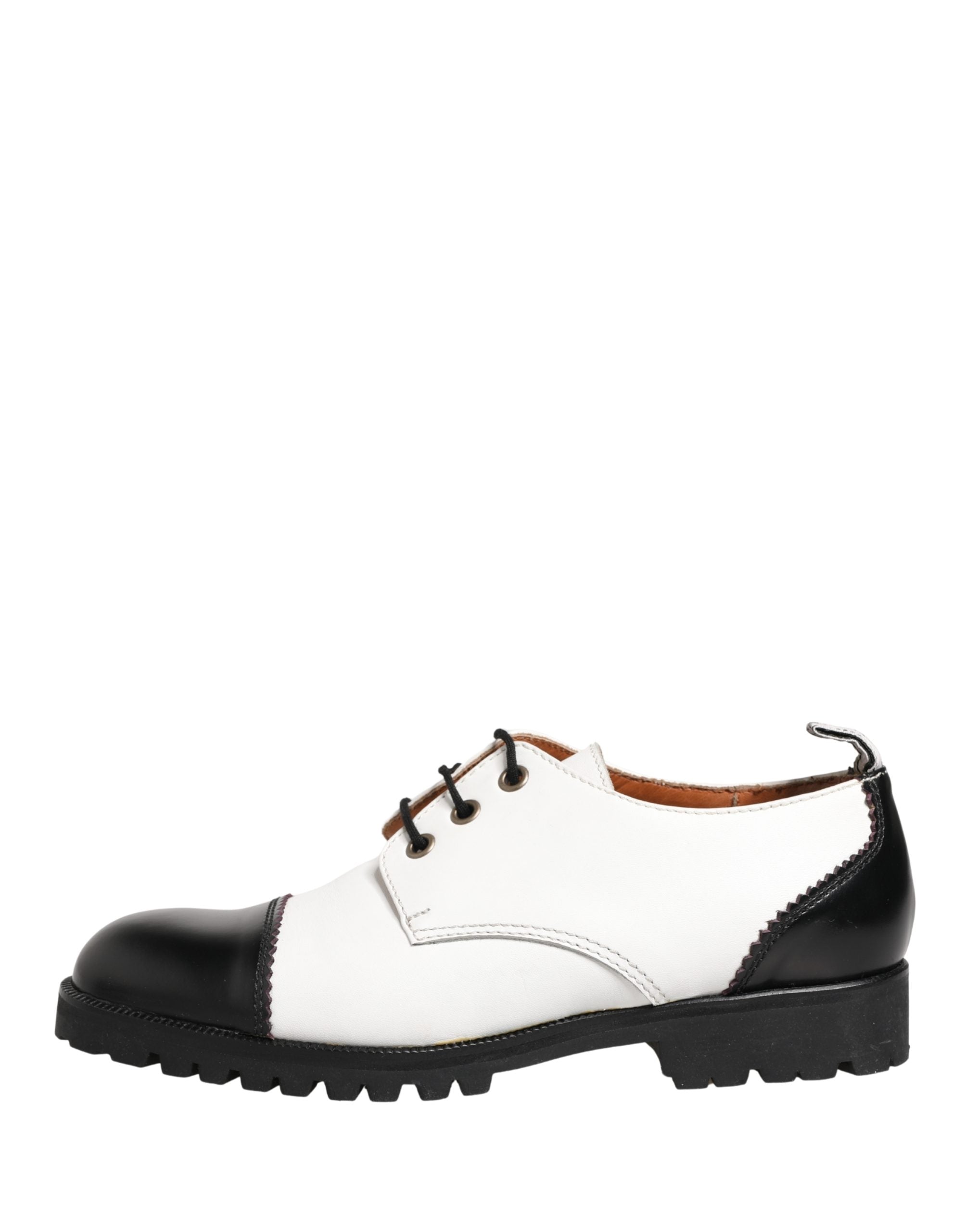 Dolce & Gabbana Black White Leather Derby Shoes