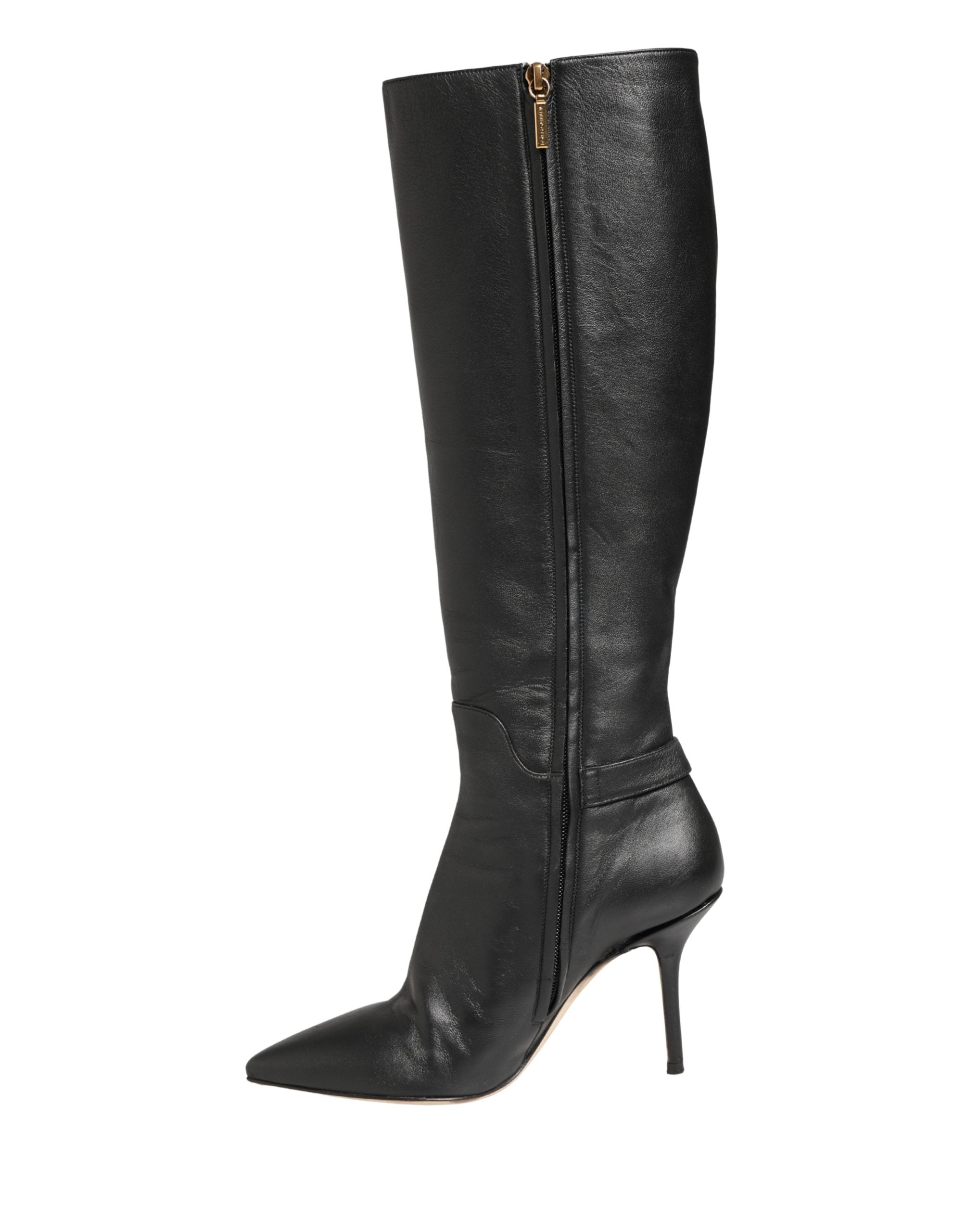 Dolce & Gabbana Black Leather Heels Knee High Boots Shoes