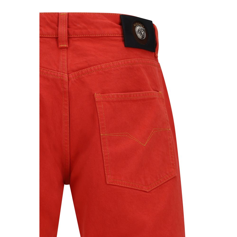 Versace Red Cotton Straight-Leg Jeans