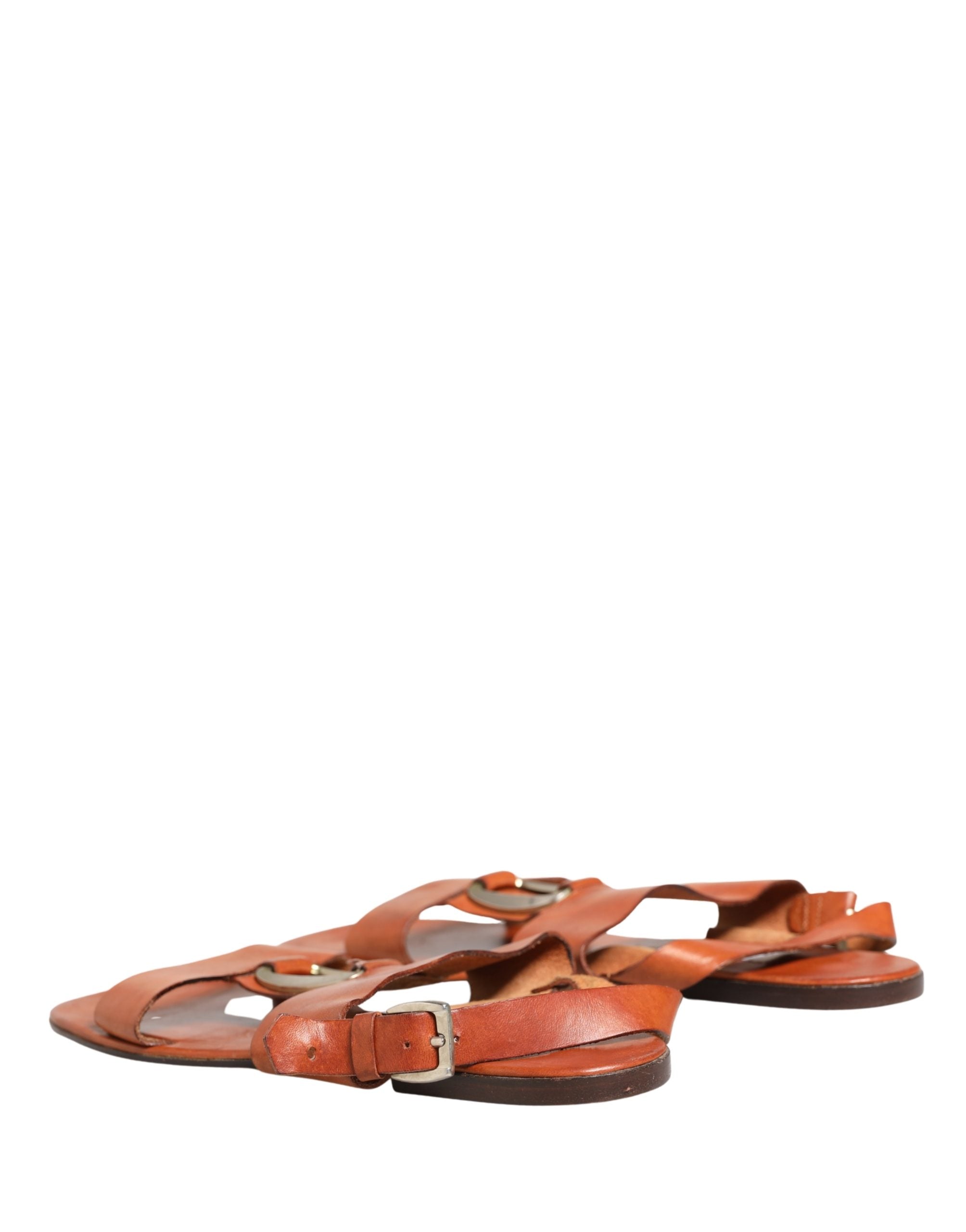 Dolce & Gabbana Brown Leather Flat Sandals Shoes