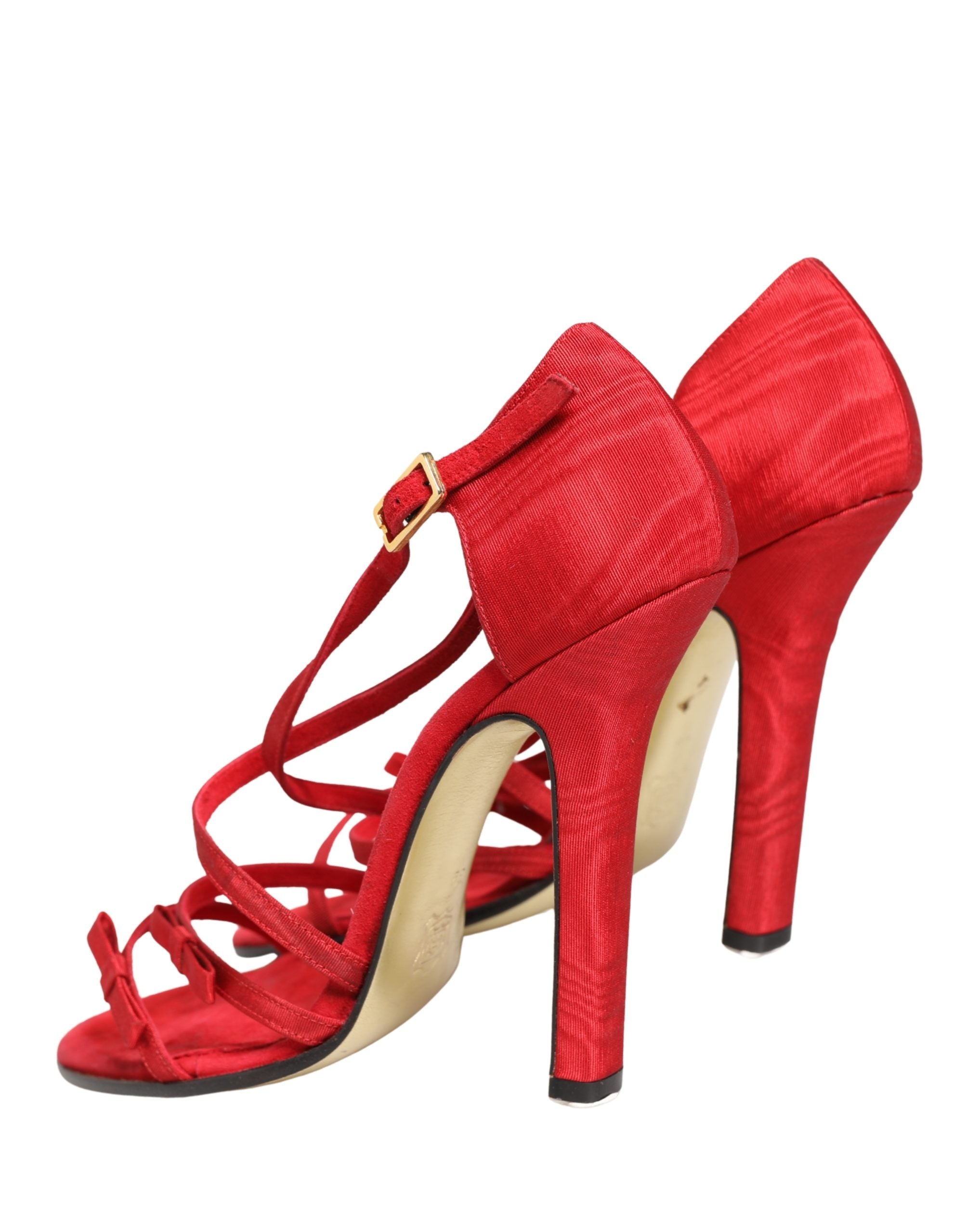 Dolce & Gabbana Red Calf Suede Strappy Heels Sandals Shoes