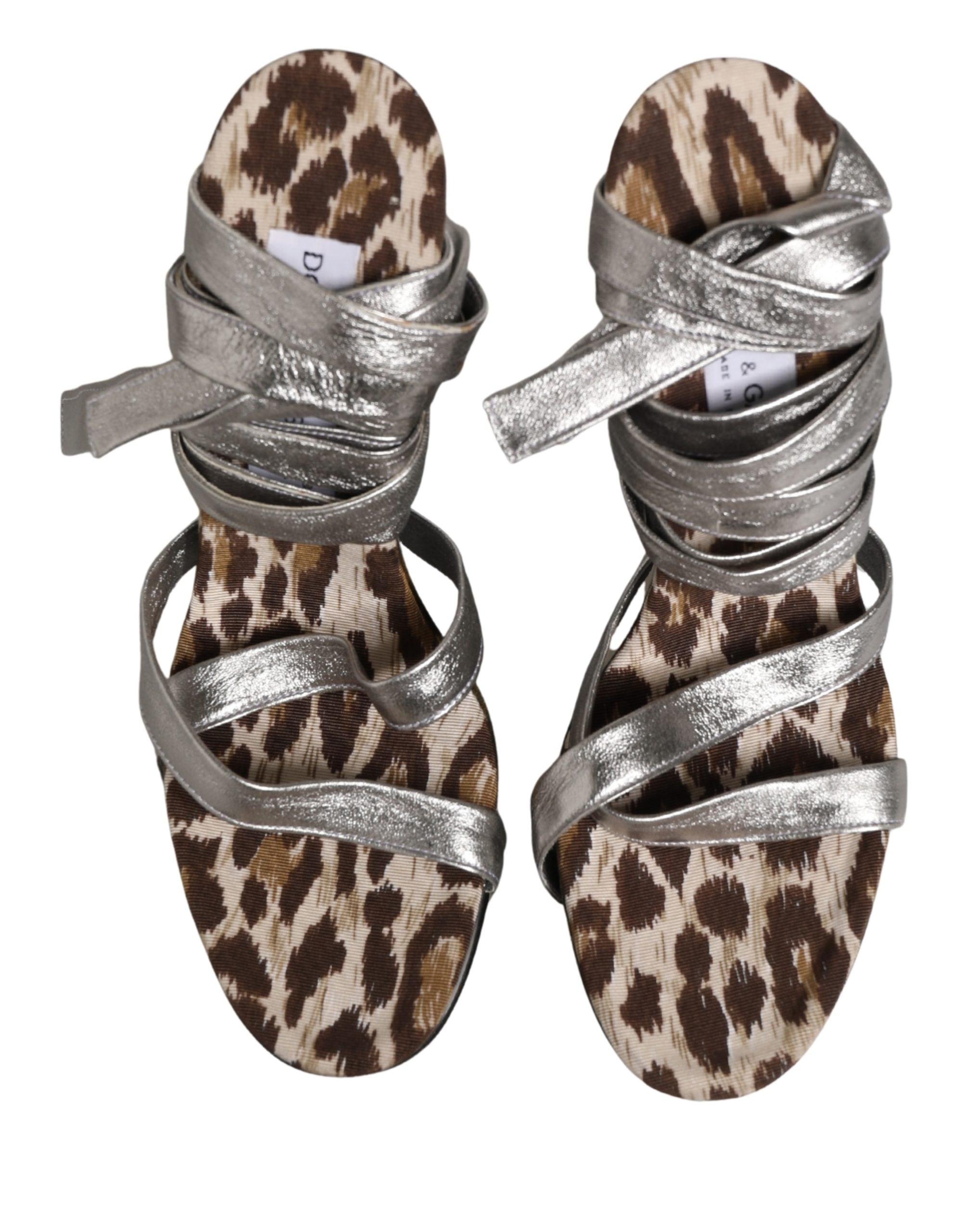 Dolce & Gabbana Silver Leather Platform Wedge Sandals Shoes