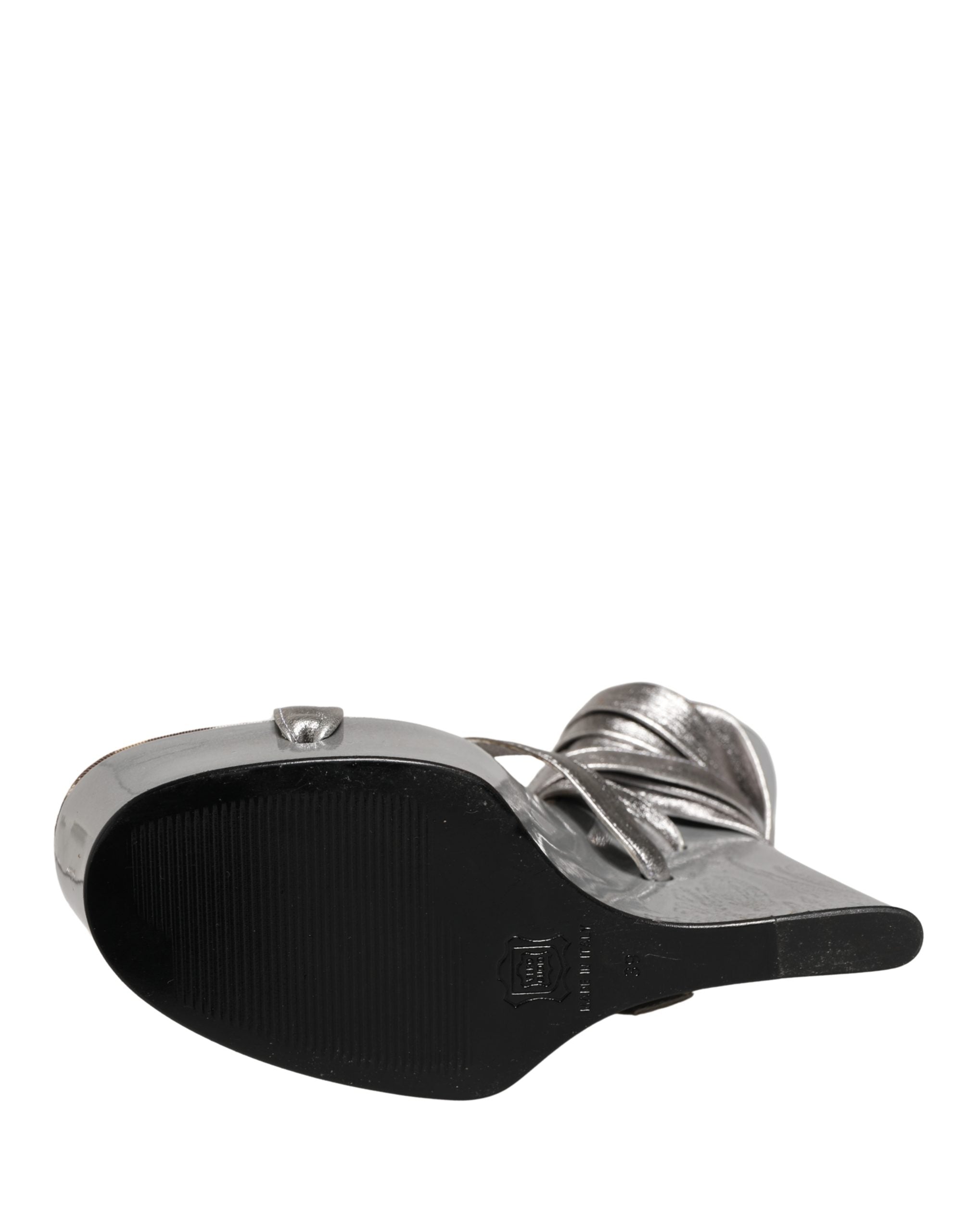 Dolce & Gabbana Silver Leather Platform Wedge Sandals Shoes
