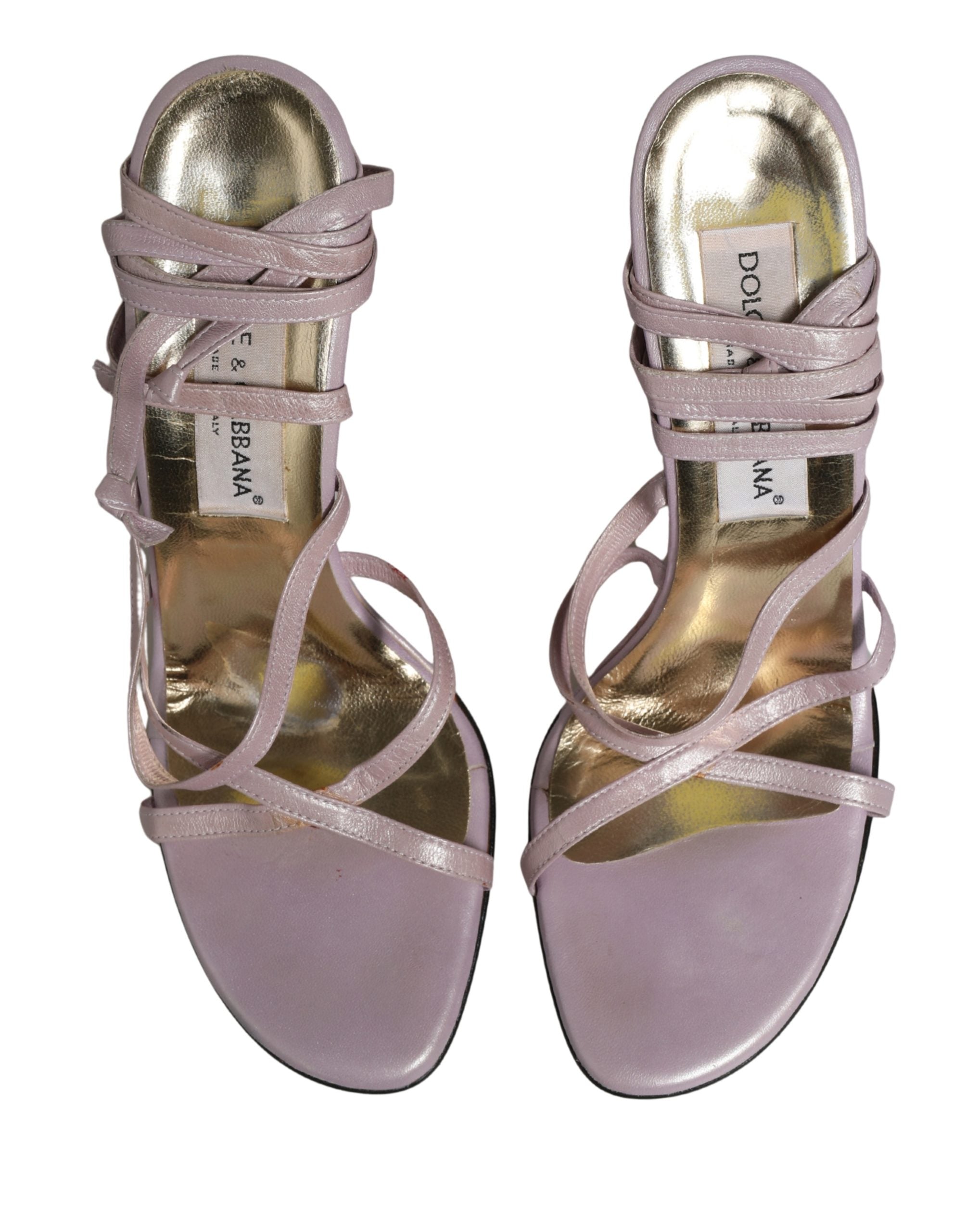 Dolce & Gabbana Purple Leather Wedge Heels Sandals Shoes