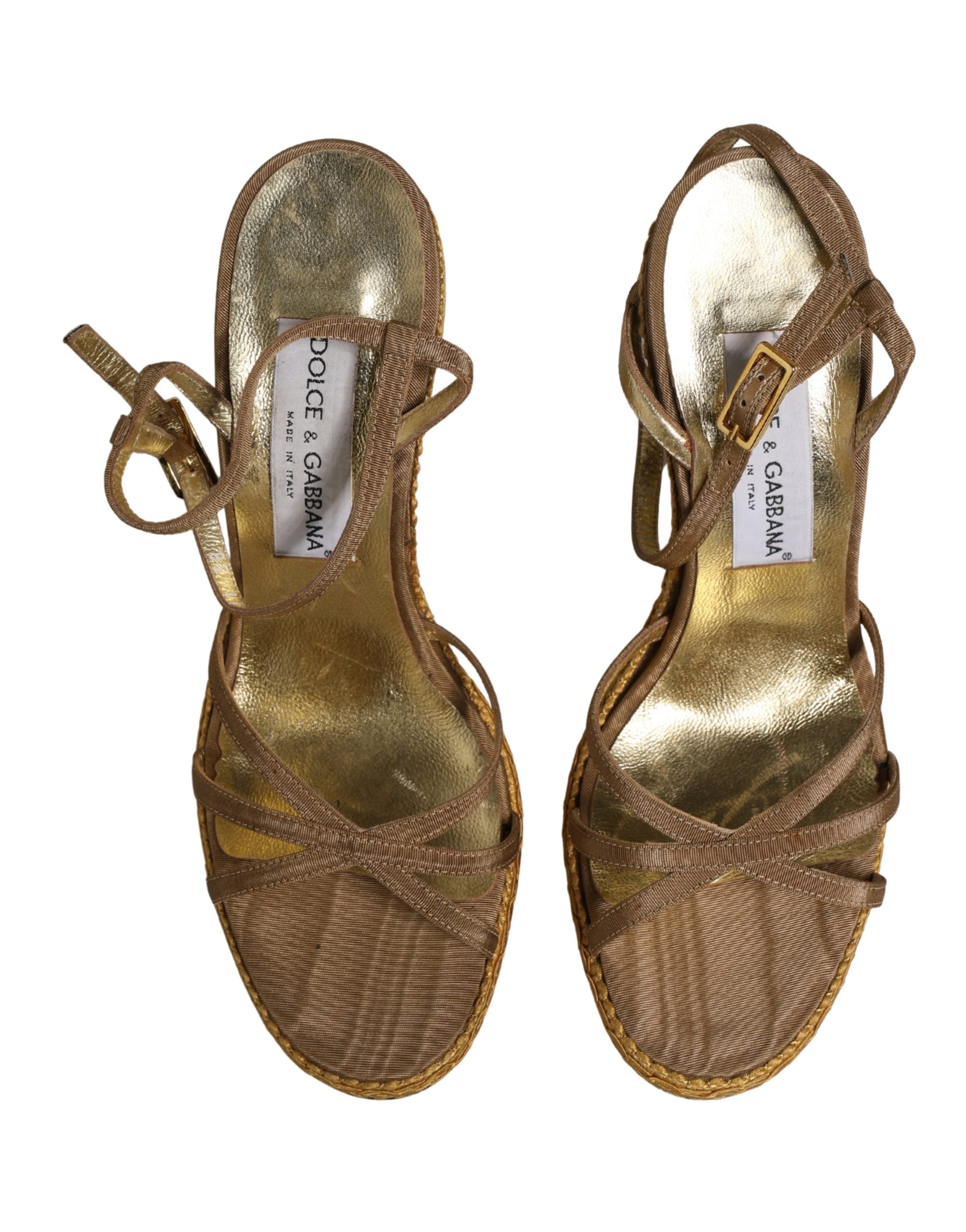 Dolce & Gabbana Brown Braided Ankle Strap Heels Sandals Shoes