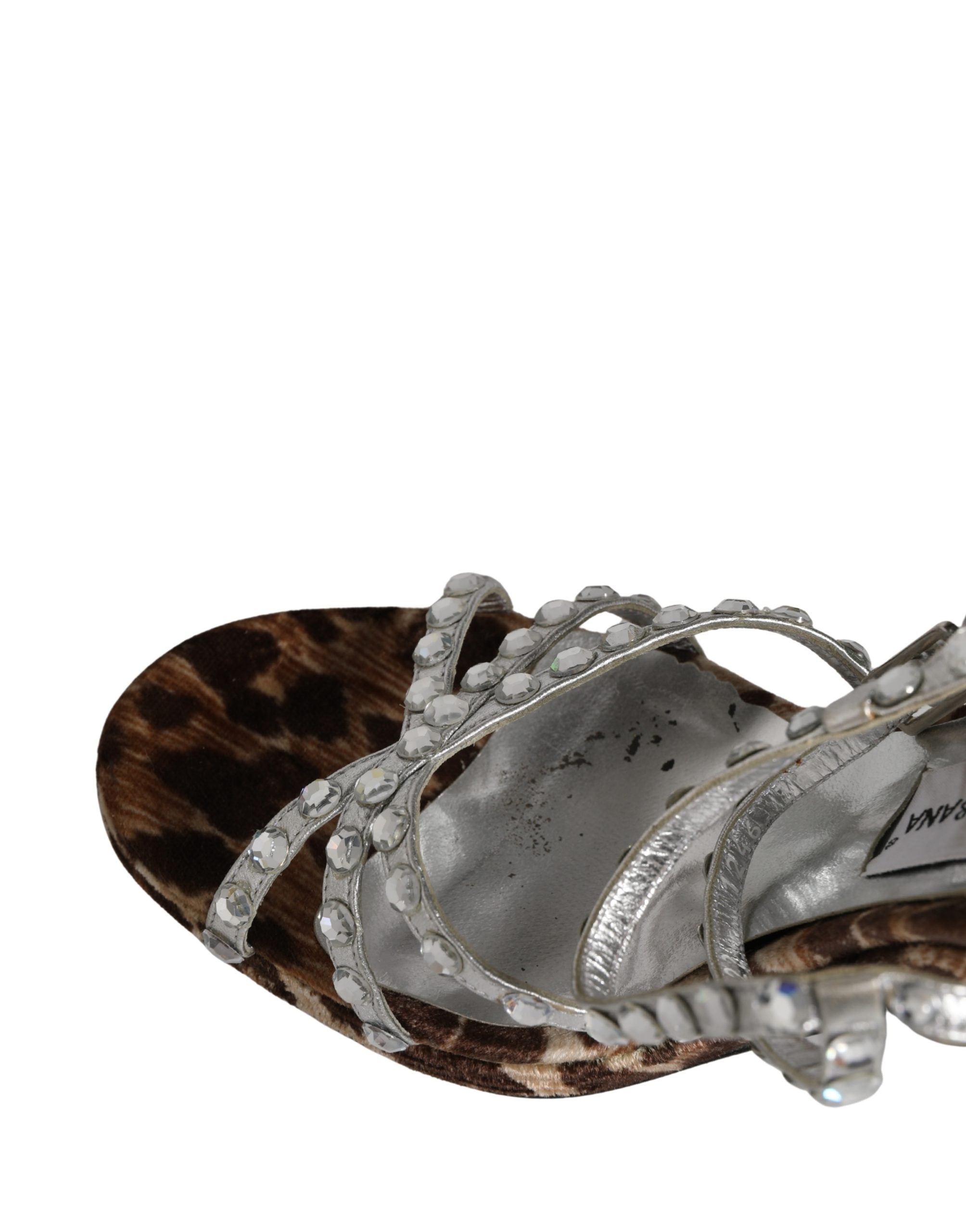 Dolce & Gabbana Brown Leopard Rhinestone StilettoSandals Shoes