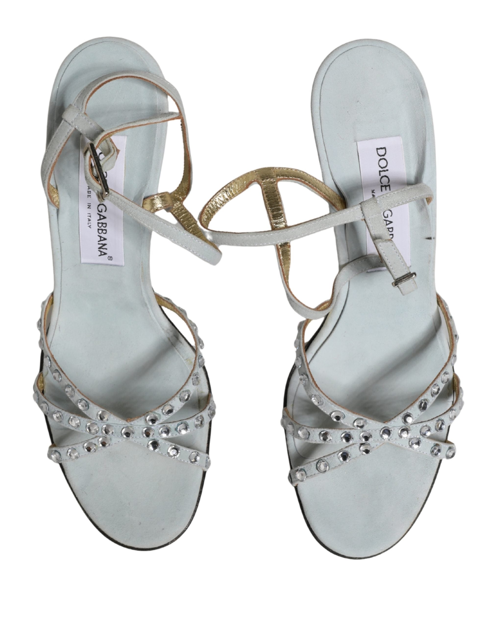 Dolce & Gabbana White Rhinestone High Heeled Sandals Shoes
