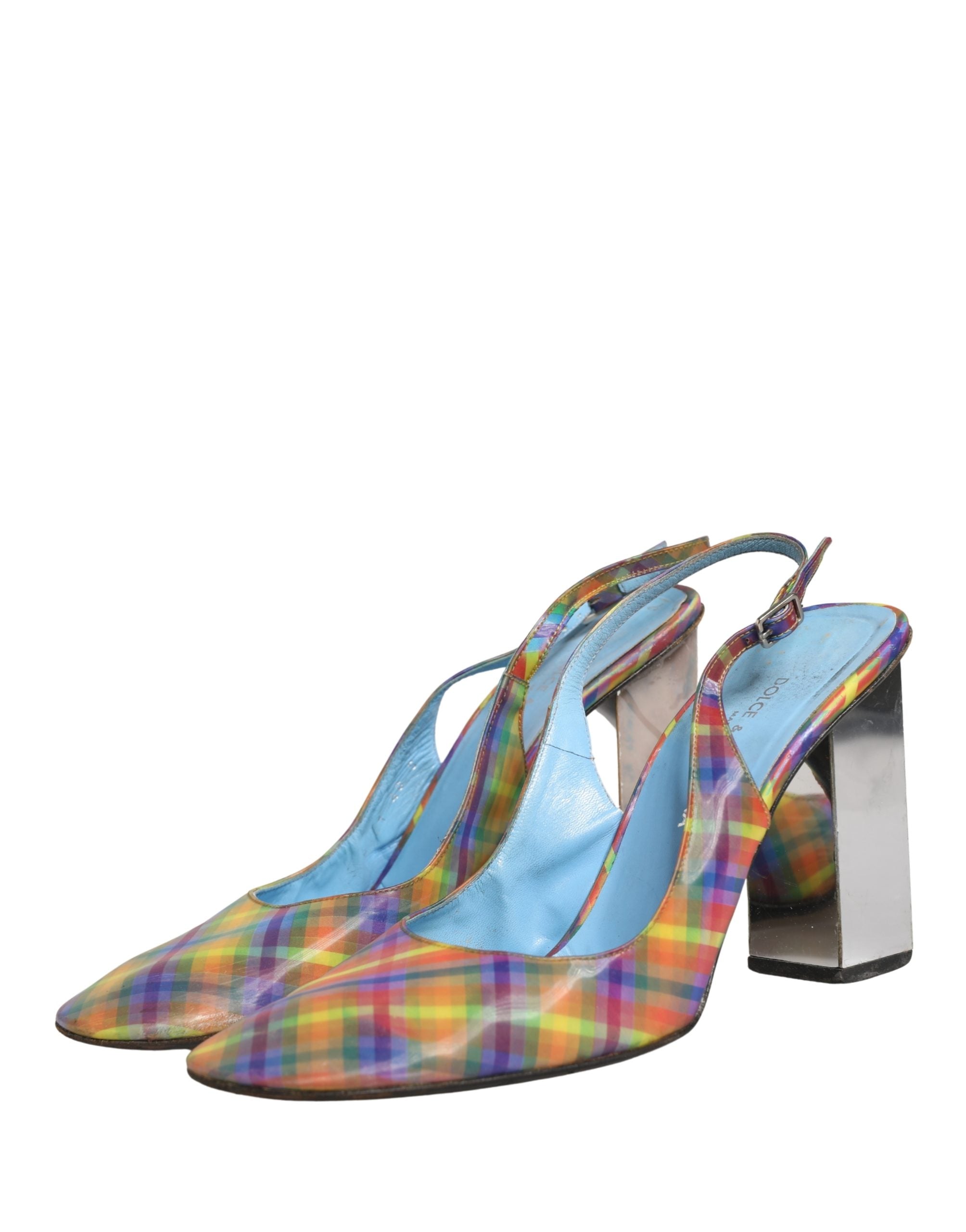Dolce & Gabbana Multicolor Plaid Heels Slingback Sandals Shoes