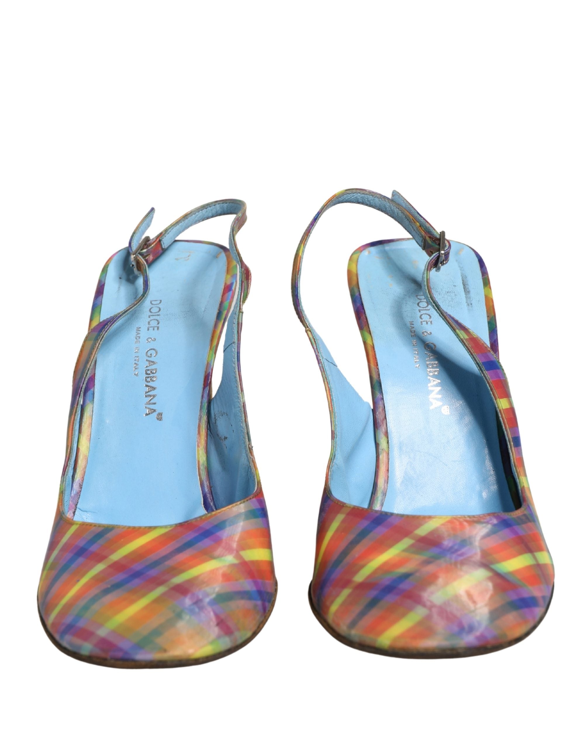 Dolce & Gabbana Multicolor Plaid Heels Slingback Sandals Shoes