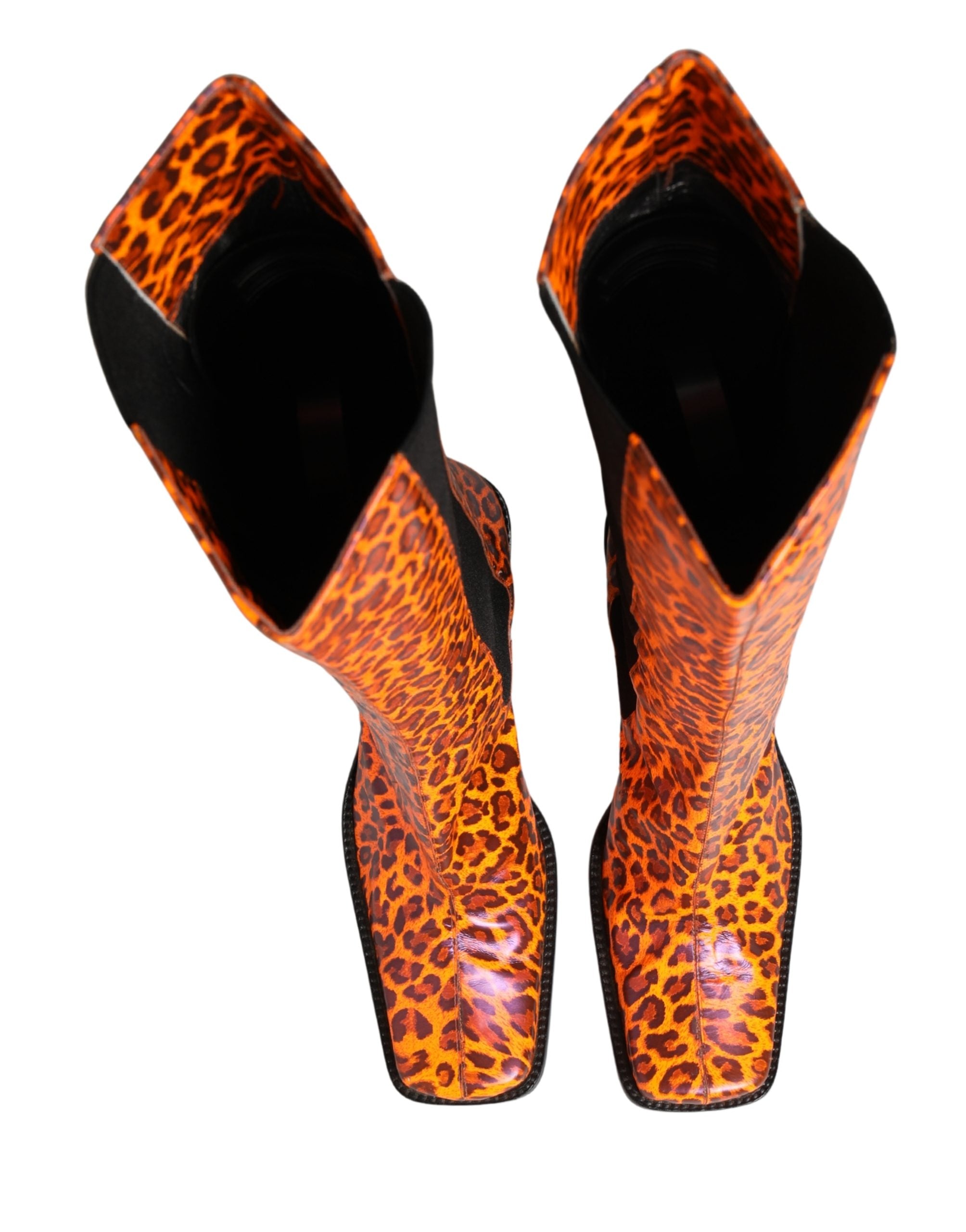 Dolce & Gabbana Brown Leopard Leather Knee High Boots Shoes