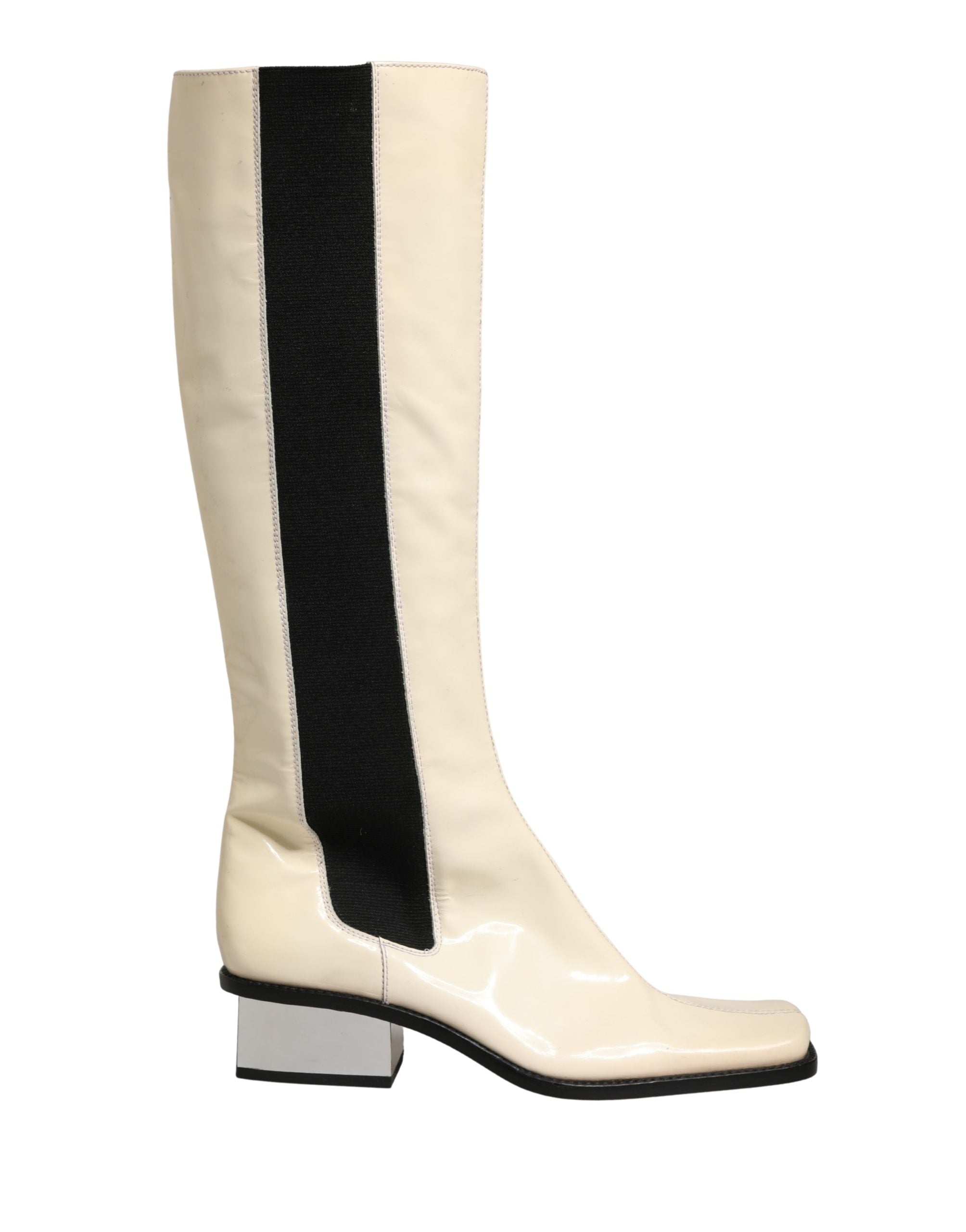 Dolce & Gabbana White Black Leather Knee High Boots Shoes