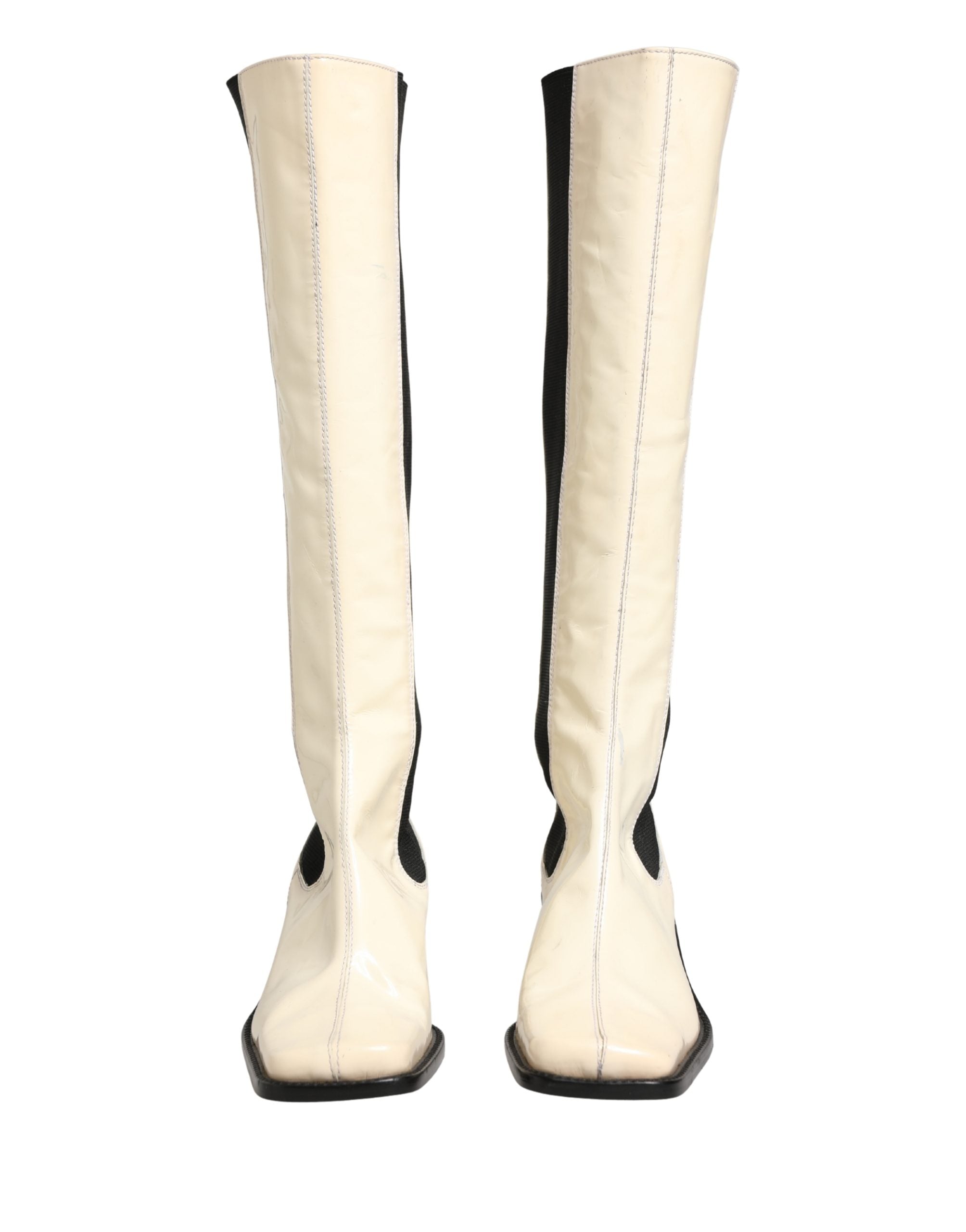 Dolce & Gabbana White Black Leather Knee High Boots Shoes