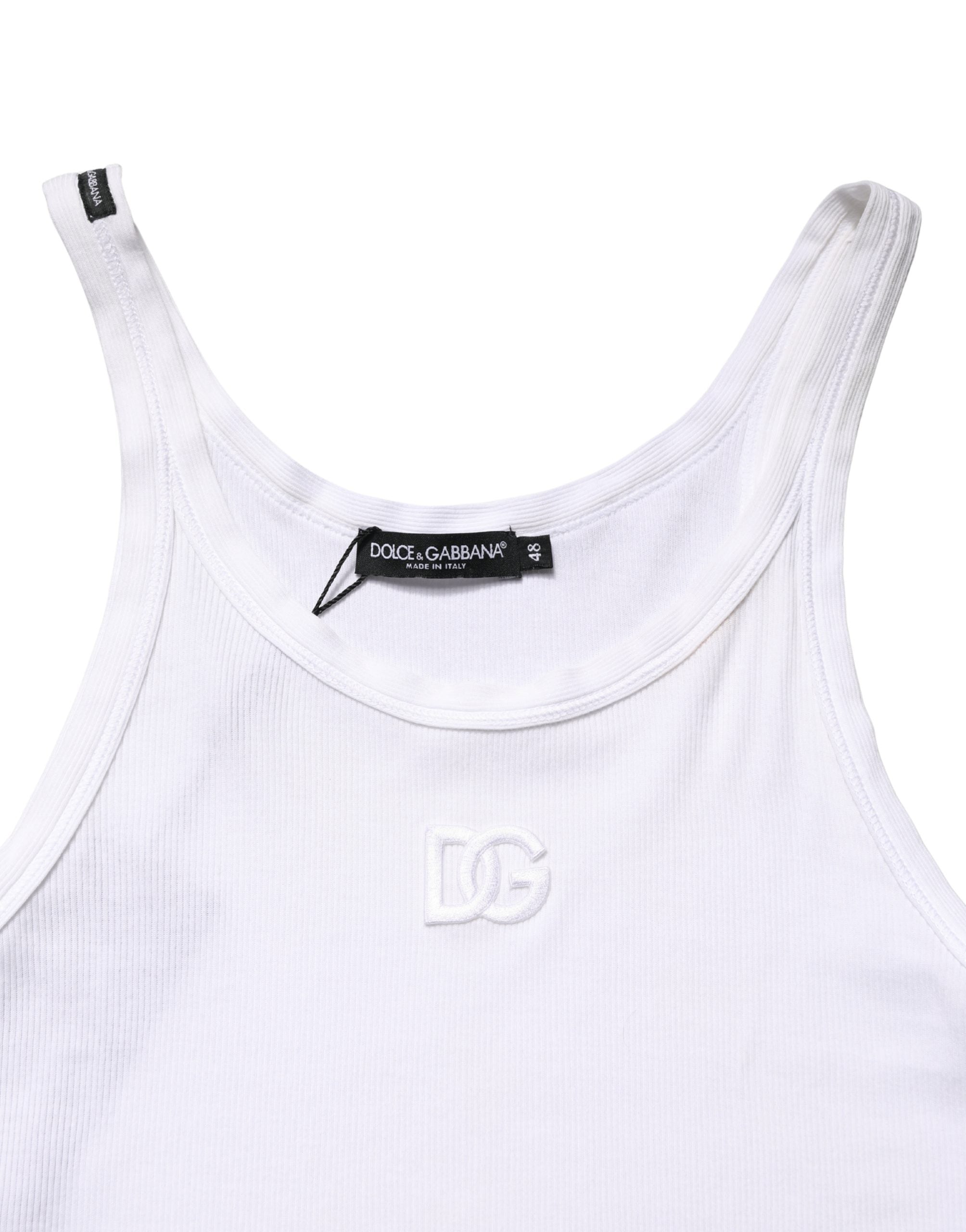 Dolce & Gabbana White Ribbed Cotton Sleeveless Tank T-shirt