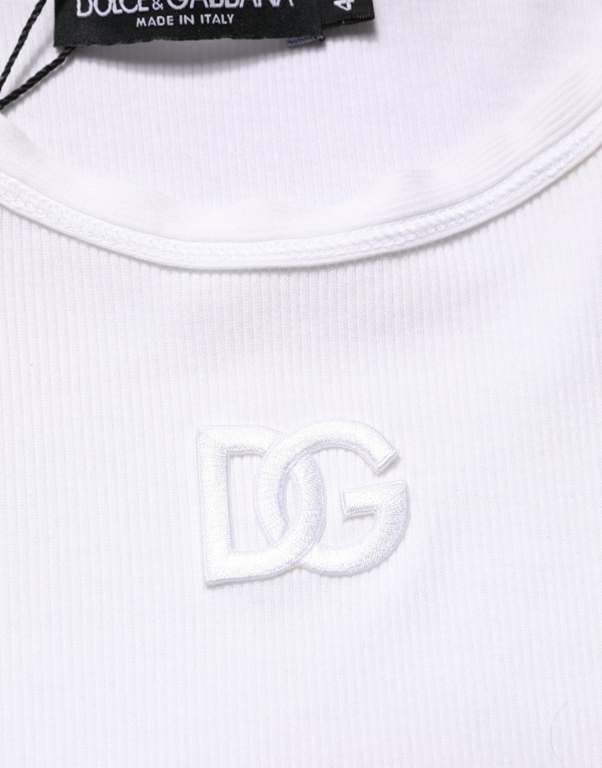 Dolce & Gabbana White Ribbed Cotton Sleeveless Tank T-shirt