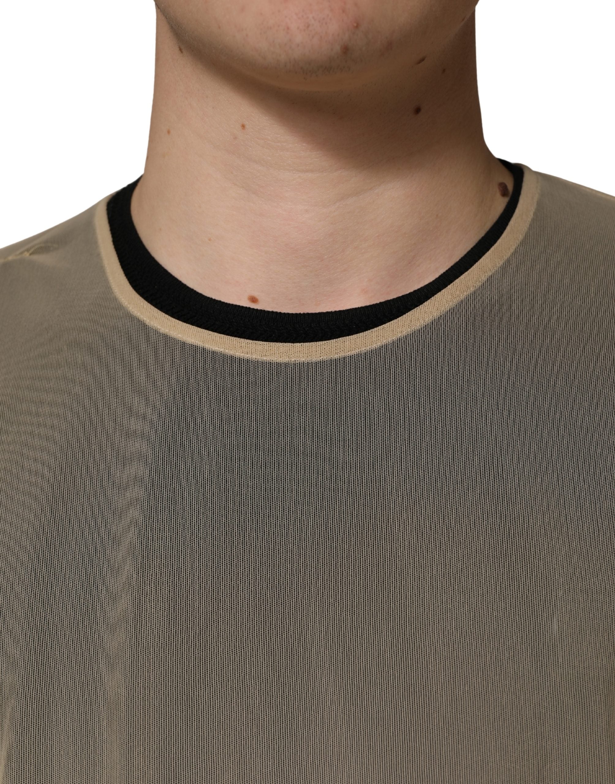 Dolce & Gabbana Beige Crew Neck Sleeveless Mesh Top T-shirt