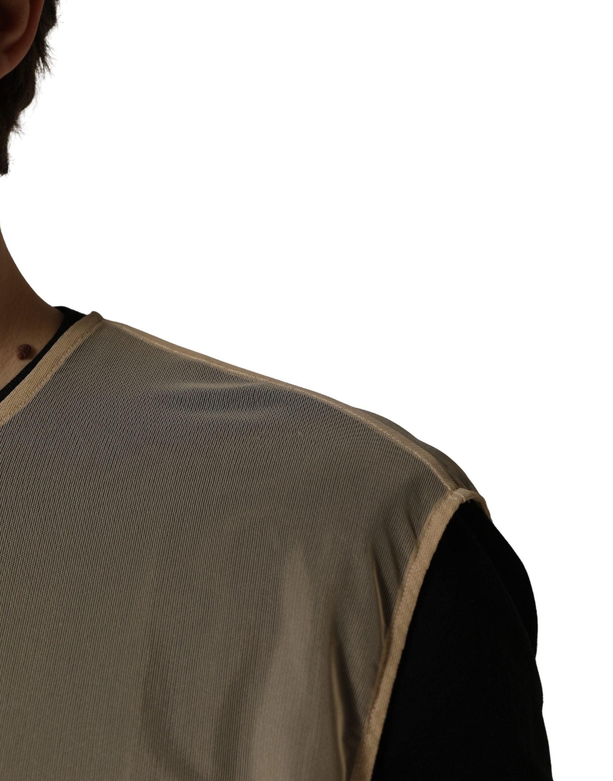 Dolce & Gabbana Beige Crew Neck Sleeveless Mesh Top T-shirt