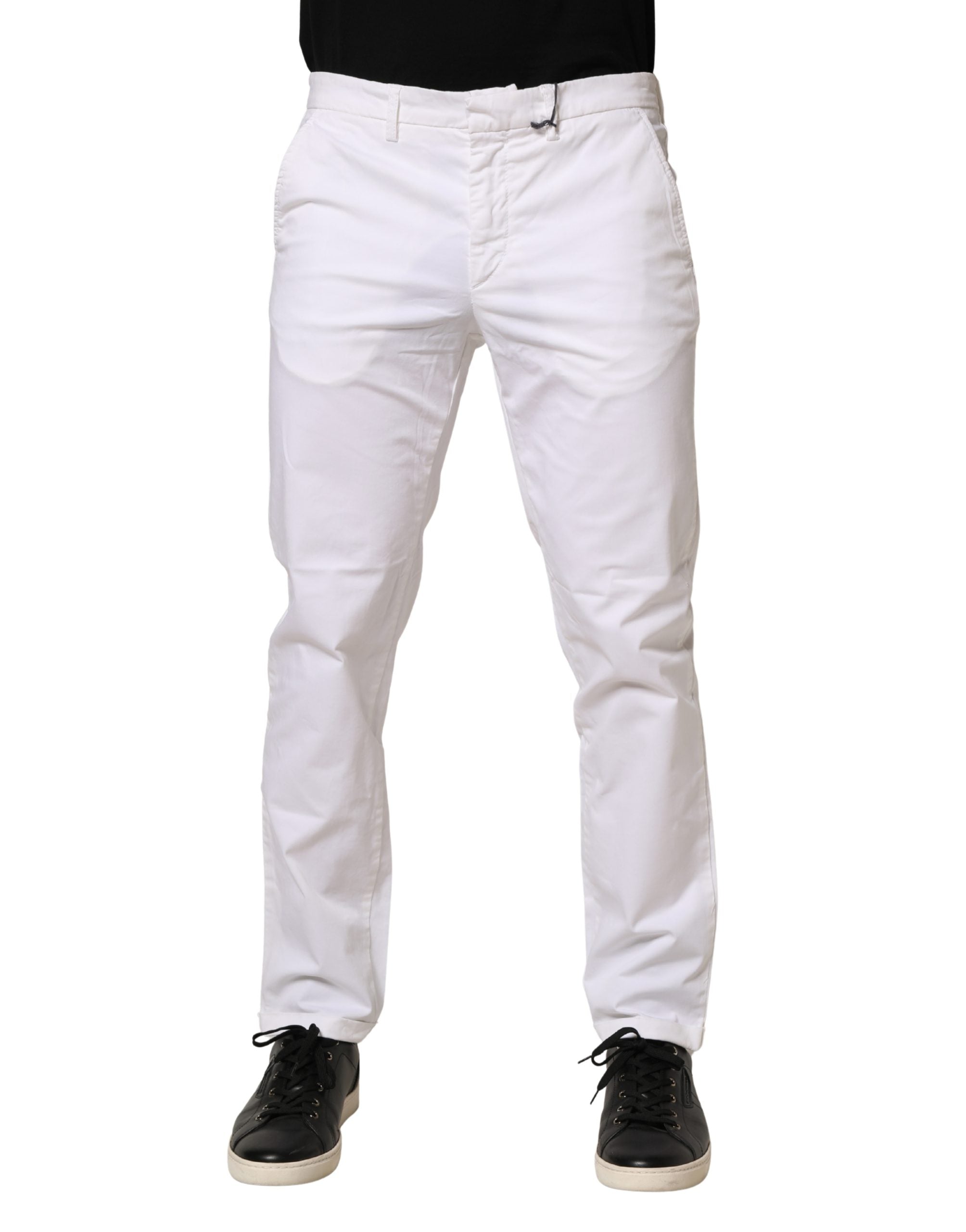 Kaos White Mid Waist Cotton Stretch Casual Men Trouser Pants