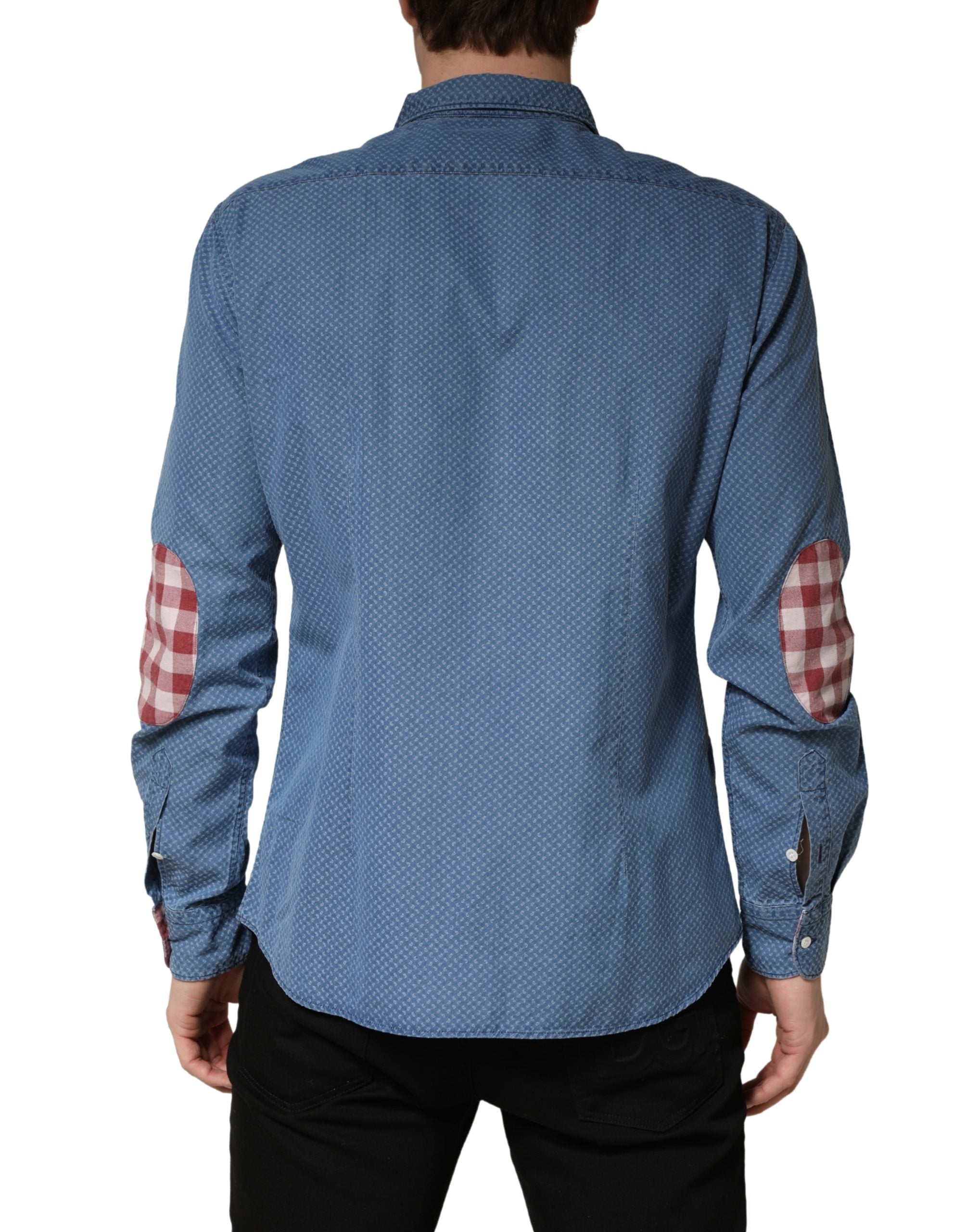 AGLINI Blue Cotton Slim Fit Collared LongSleeve Casual Shirt