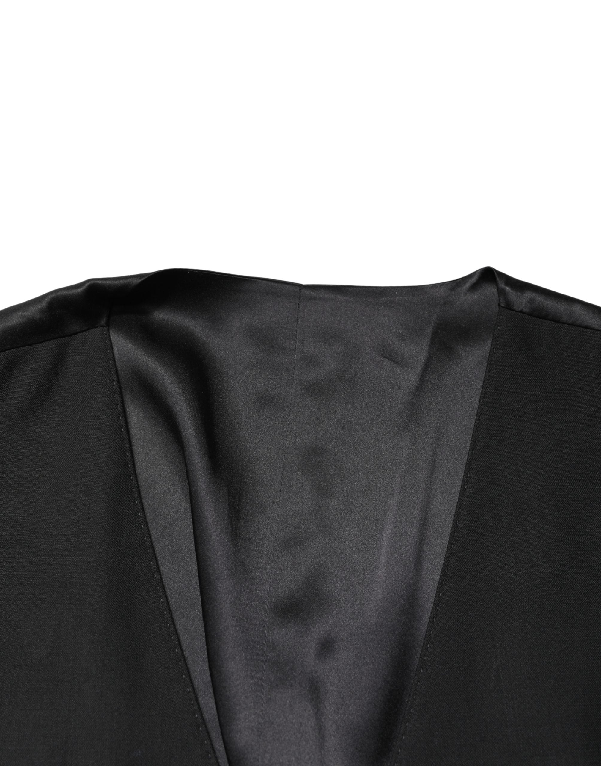 Dolce & Gabbana Black Wool Single Breasted Men Waistcoat Vest
