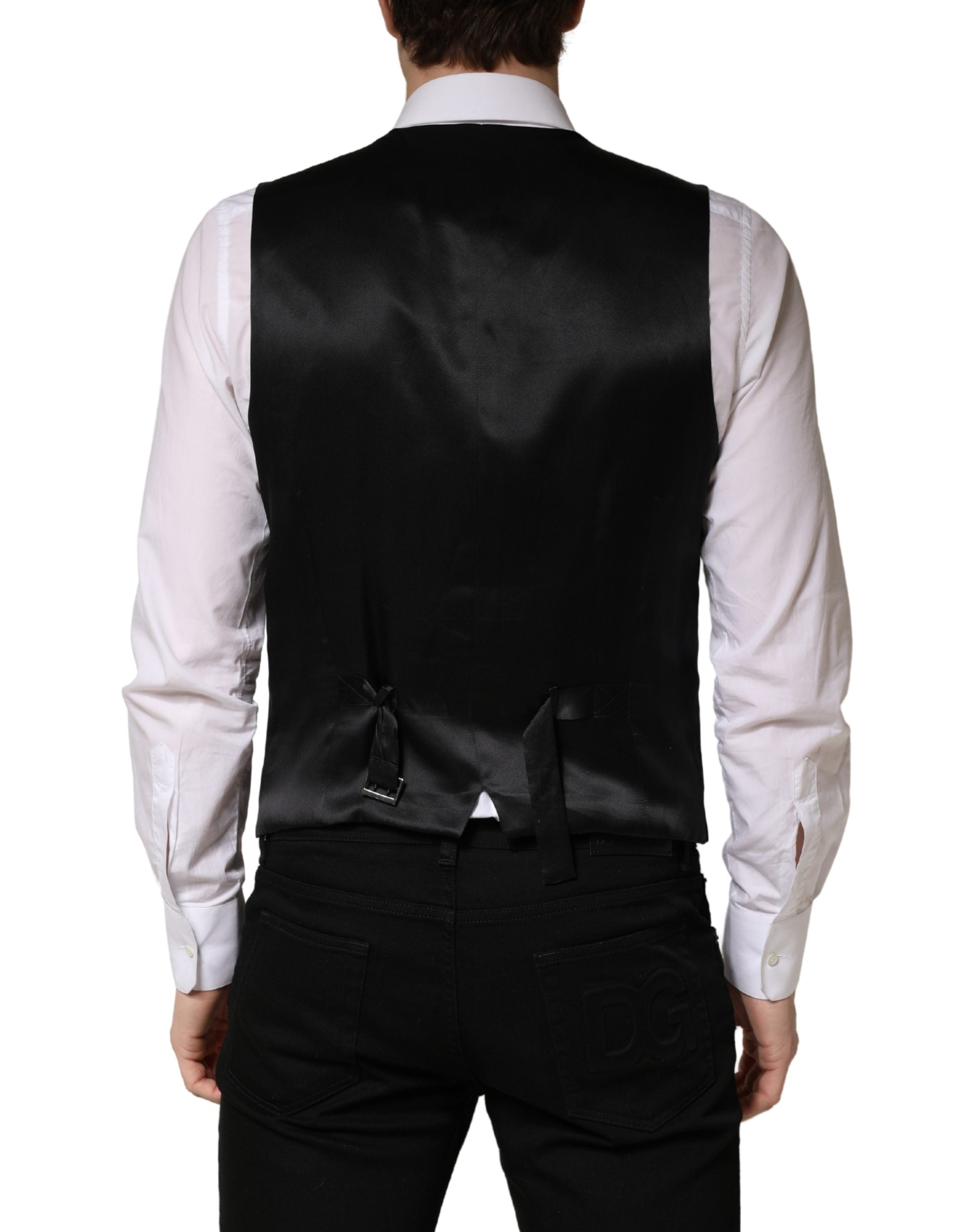 Dolce & Gabbana Black Wool Single Breasted Men Waistcoat Vest