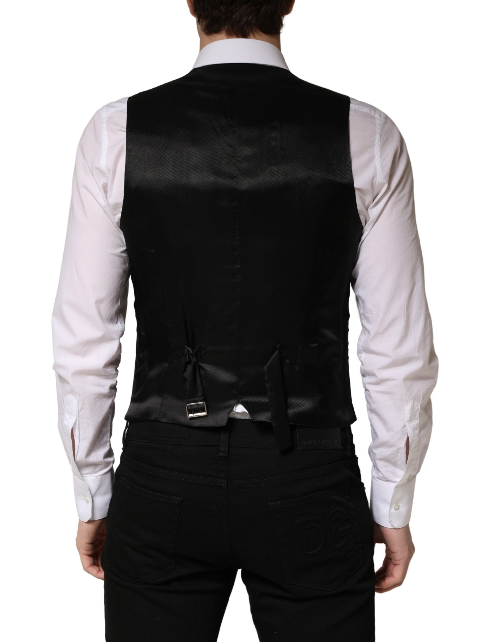 Dolce & Gabbana Black Wool Single Breasted Men Waistcoat Vest