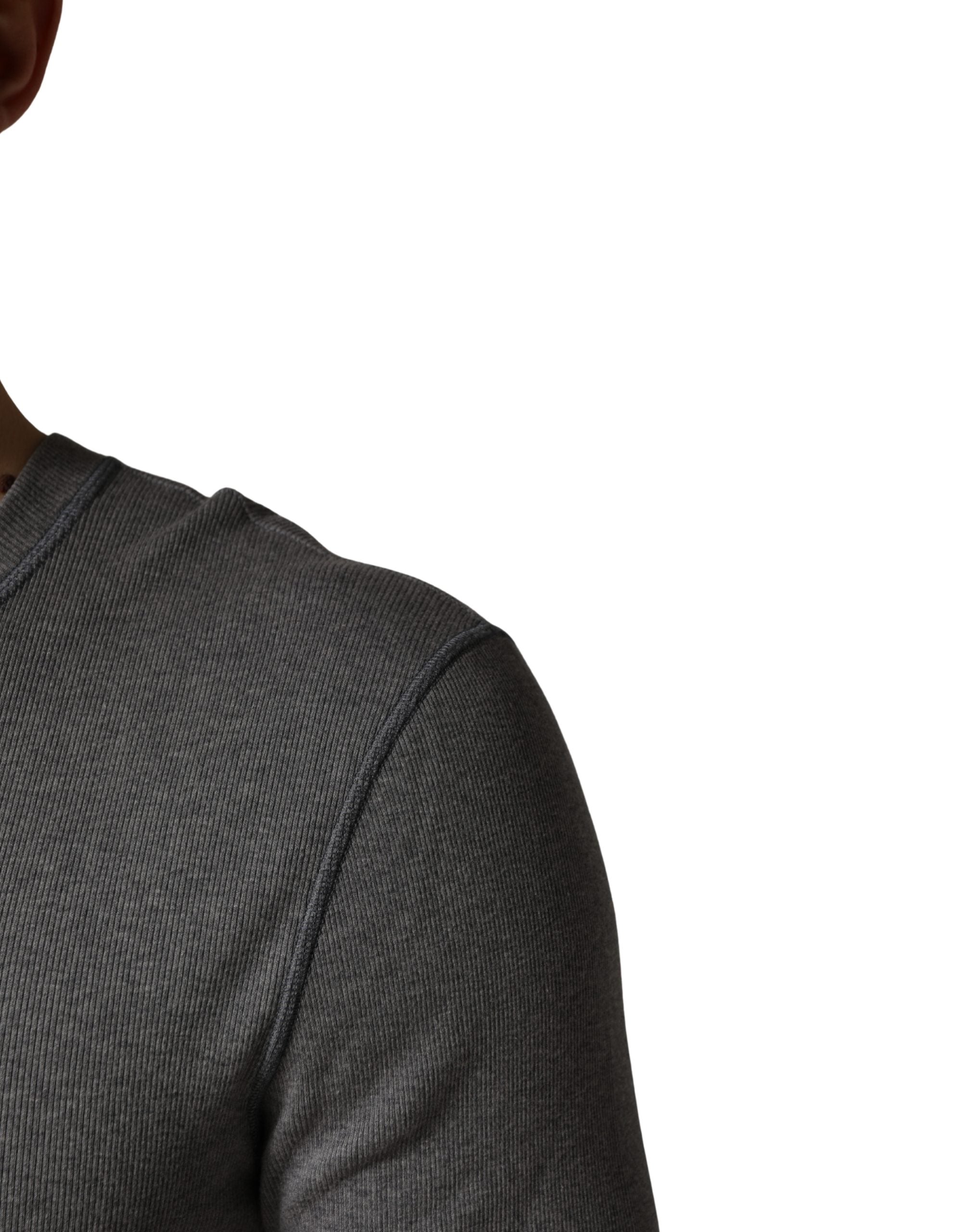 Dolce & Gabbana Gray Ribbed Cotton Long-Sleeve Henley T-shirt