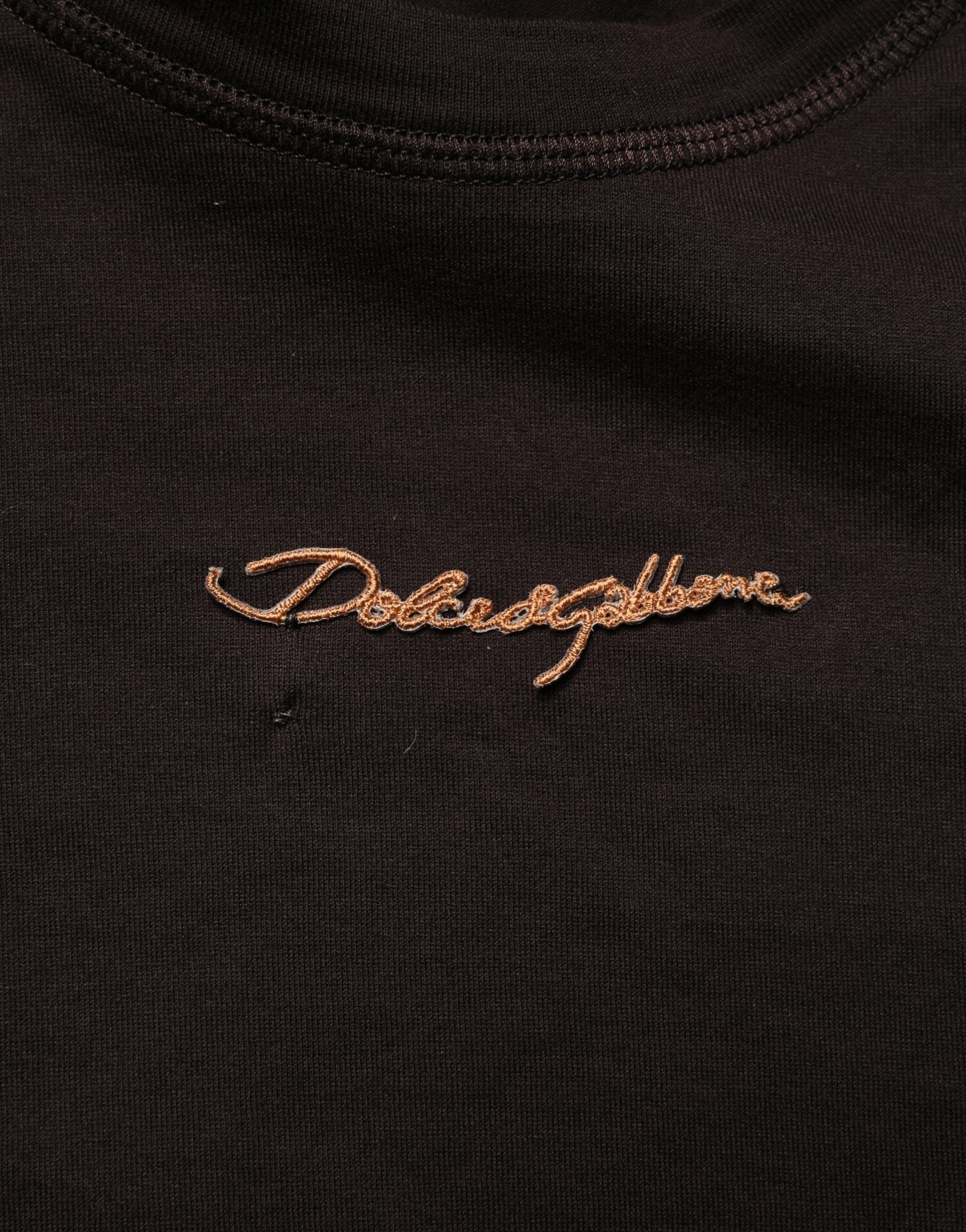 Dolce & Gabbana Brown Logo Embroidered Men Crew Neck T-shirt