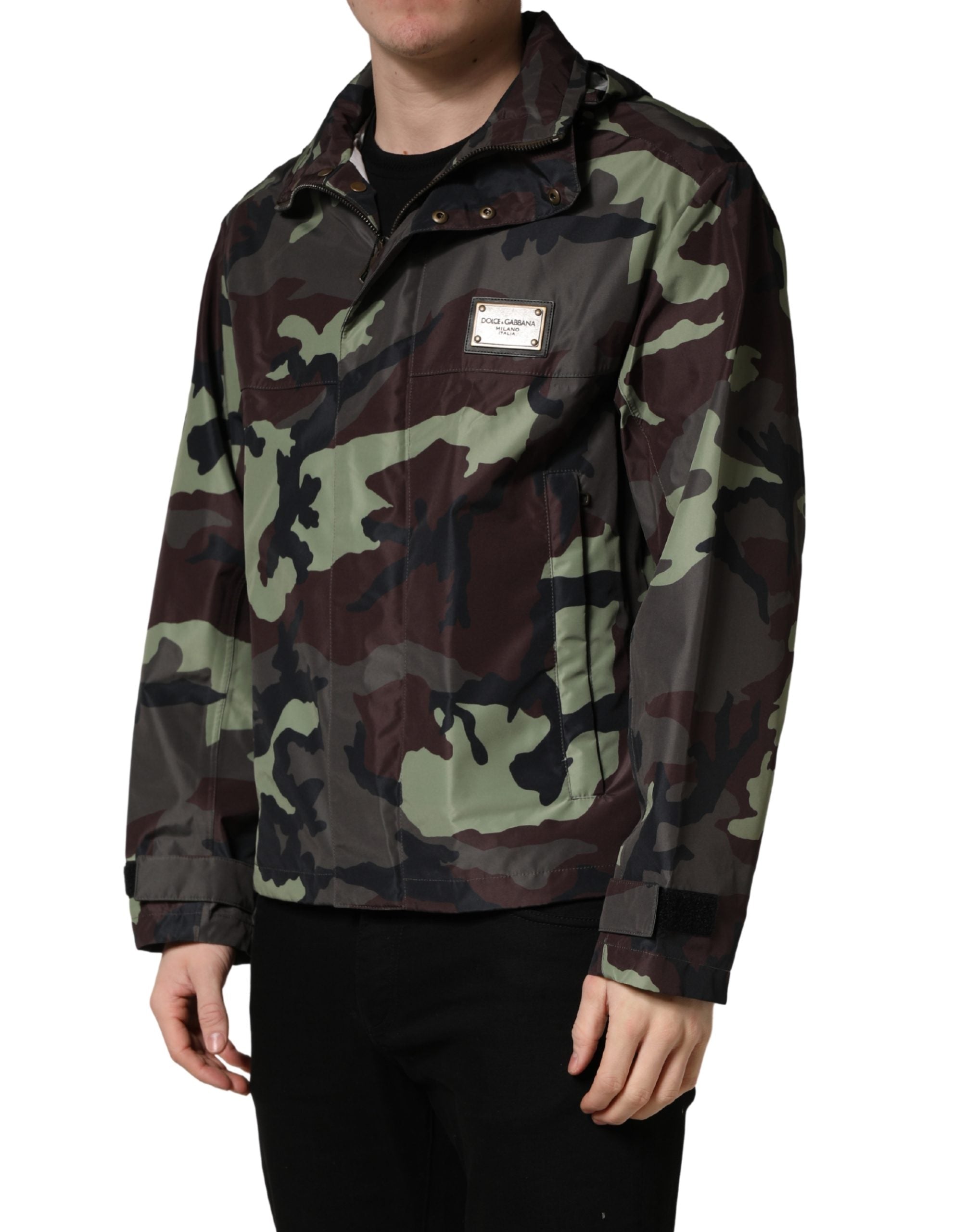 Dolce & Gabbana Multicolor Camouflage Hooded Bomber Jacket