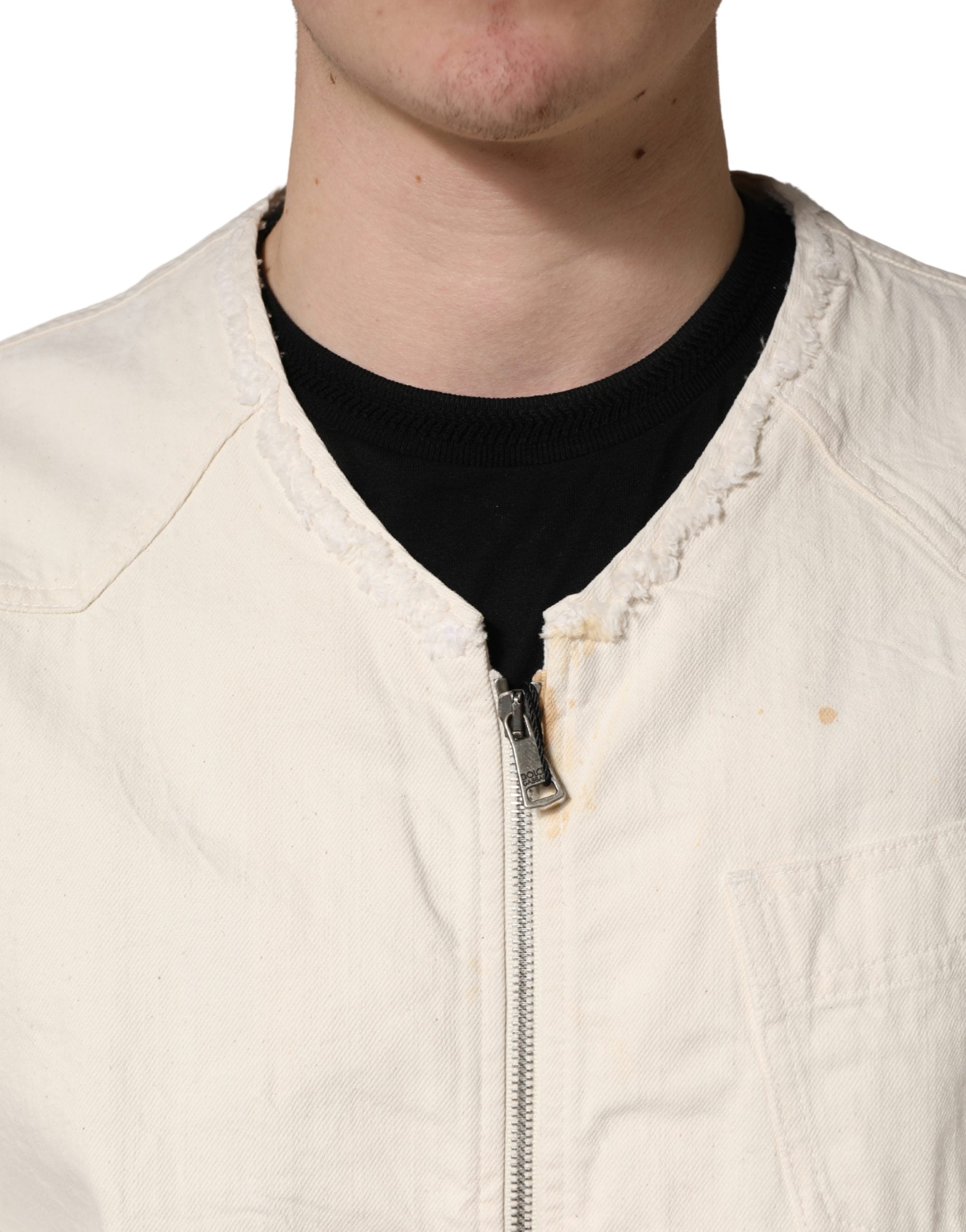 Dolce & Gabbana Off White Cotton FullZip Denim Blouson Jacket