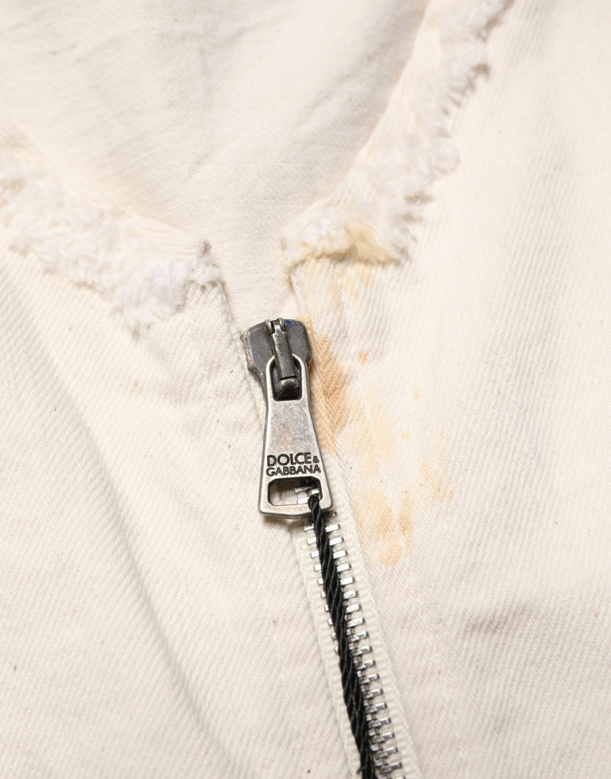 Dolce & Gabbana Off White Cotton FullZip Denim Blouson Jacket