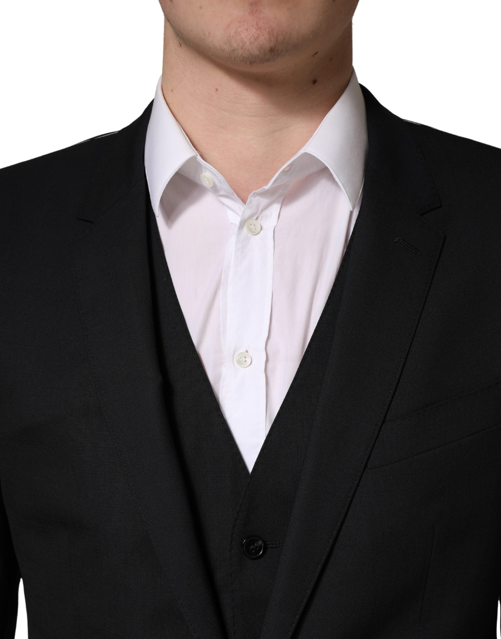 Dolce & Gabbana Black Wool 2 Buttons Formal 3 Piece Men Suit