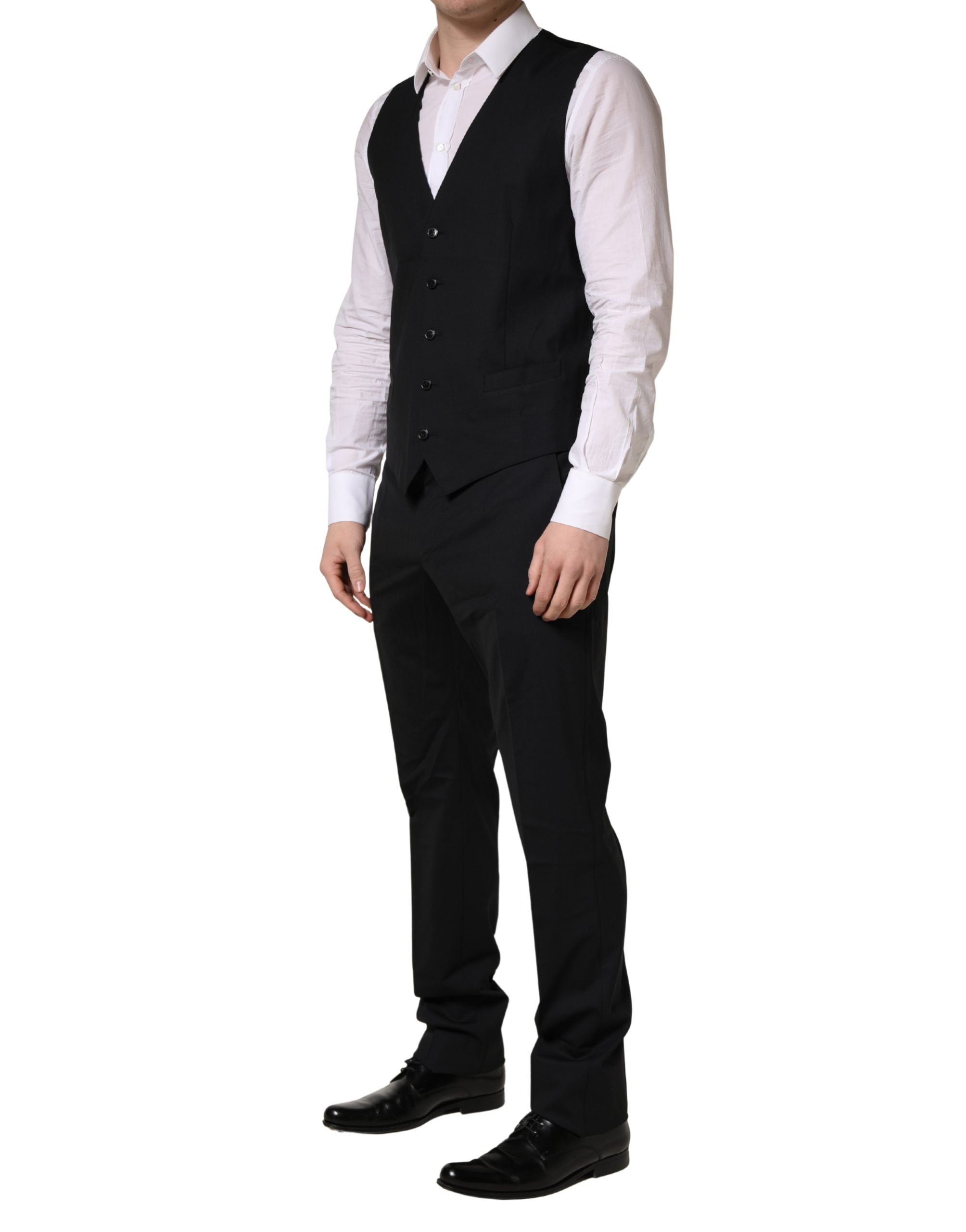 Dolce & Gabbana Black Wool 2 Buttons Formal 3 Piece Men Suit