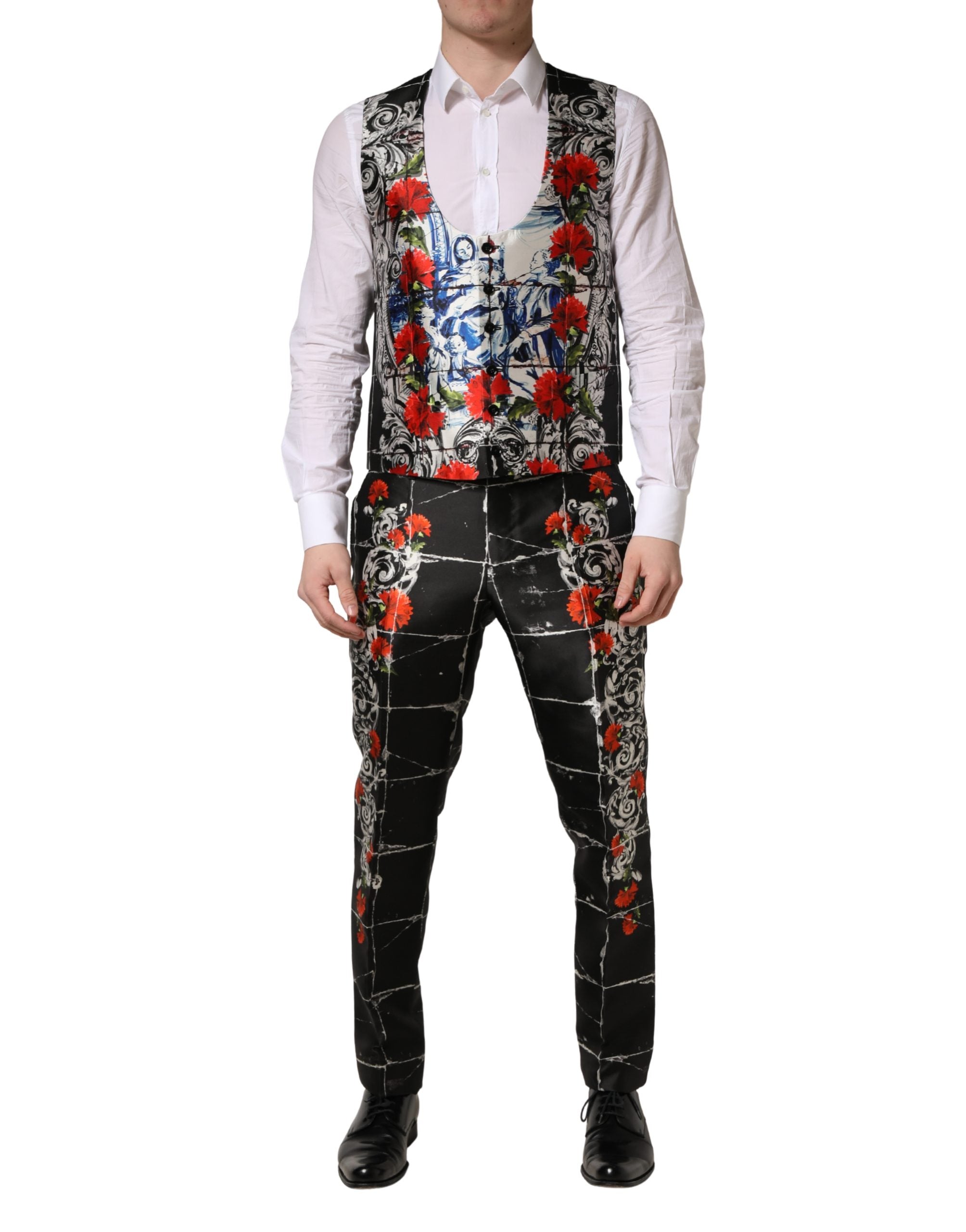 Dolce & Gabbana Black Floral 2 Buttons Formal 3 Piece Suit