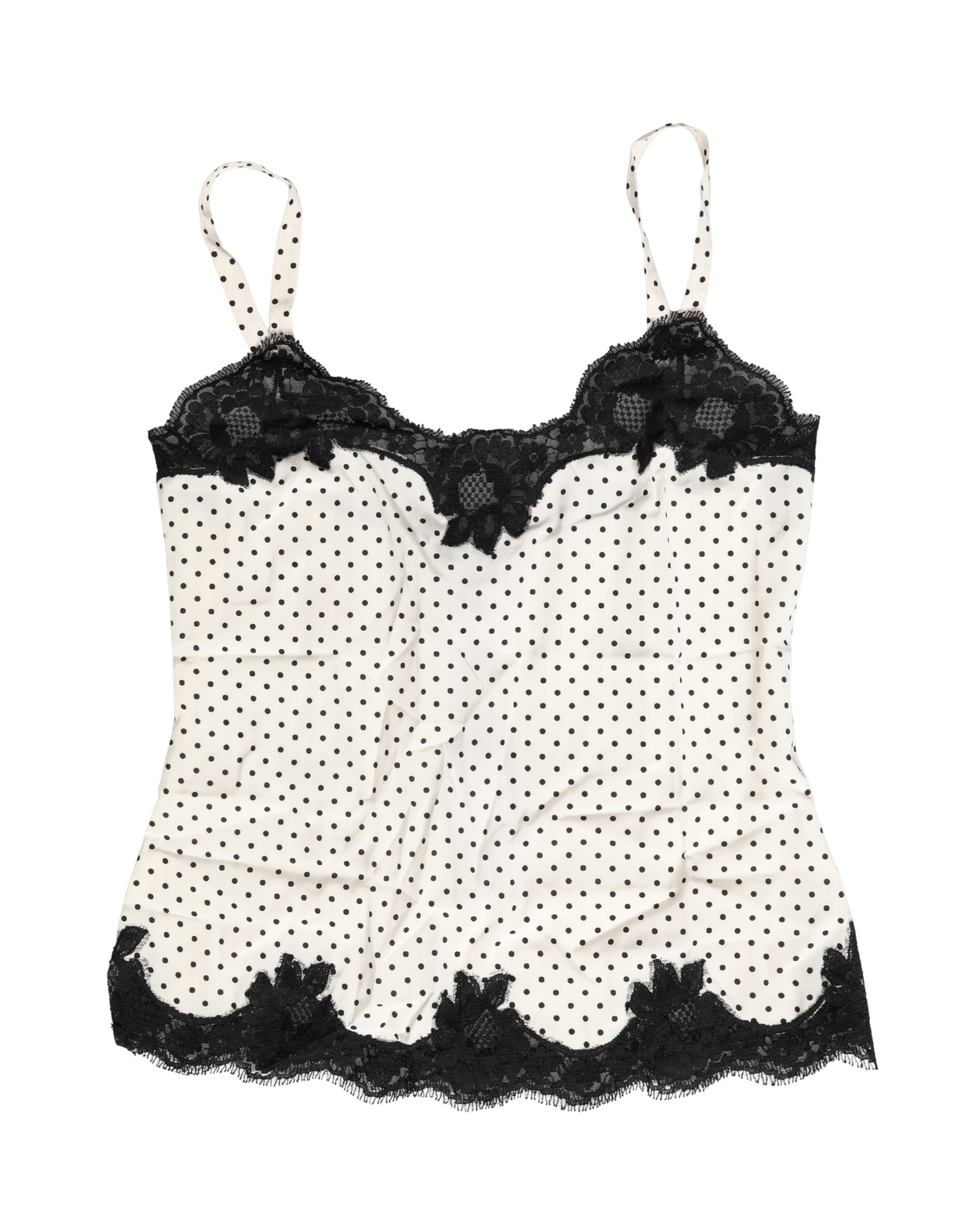 Dolce & Gabbana White Polka Dot Lace-Trimmed Camisole Top Underwear
