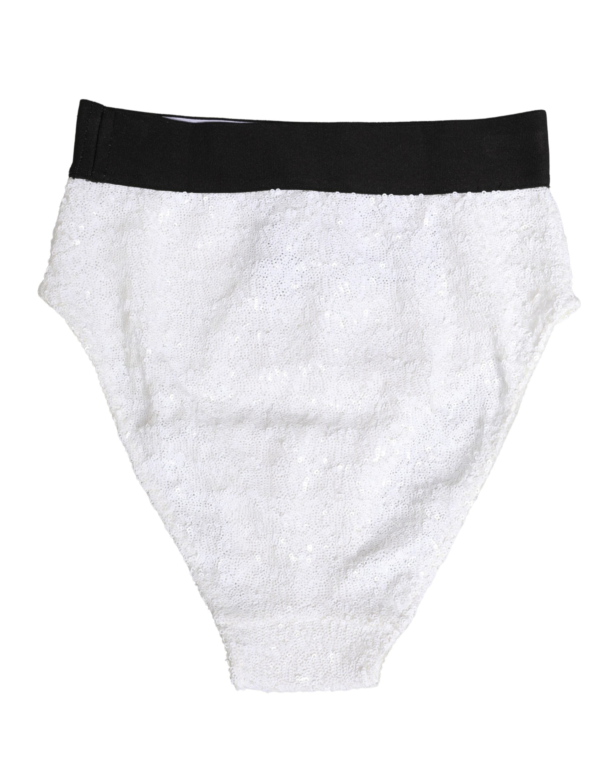 Dolce & Gabbana White Black Sequin High Waist Panty Underwear