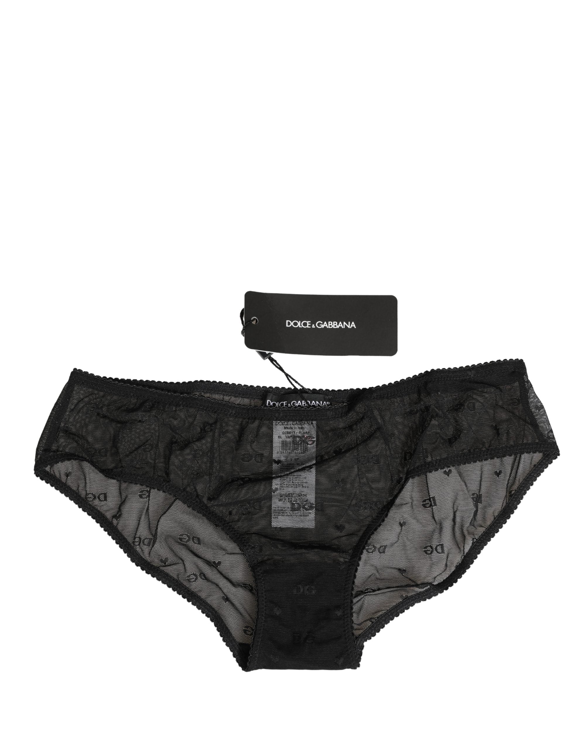 Dolce & Gabbana Black Sheer Mesh Lace Logo Brief Panty Underwear