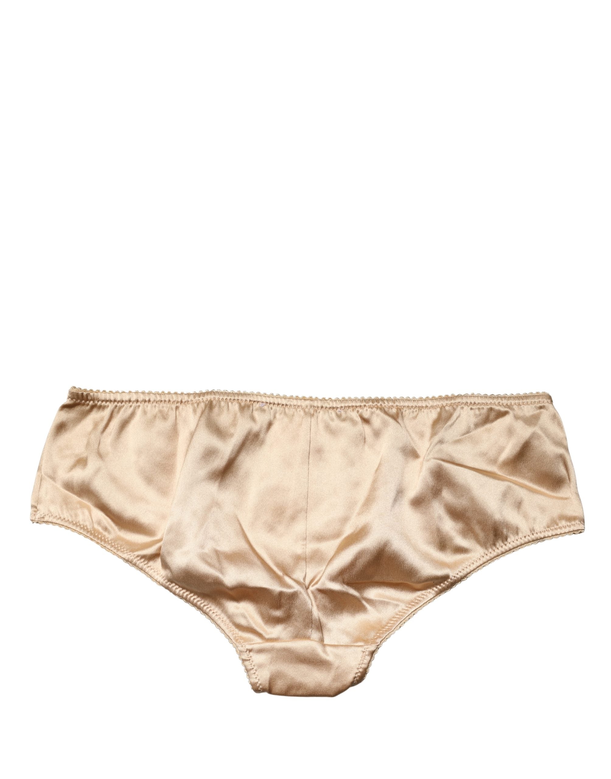 Dolce & Gabbana Beige Silk Stretch Mid Waist Brief Panty Underwear