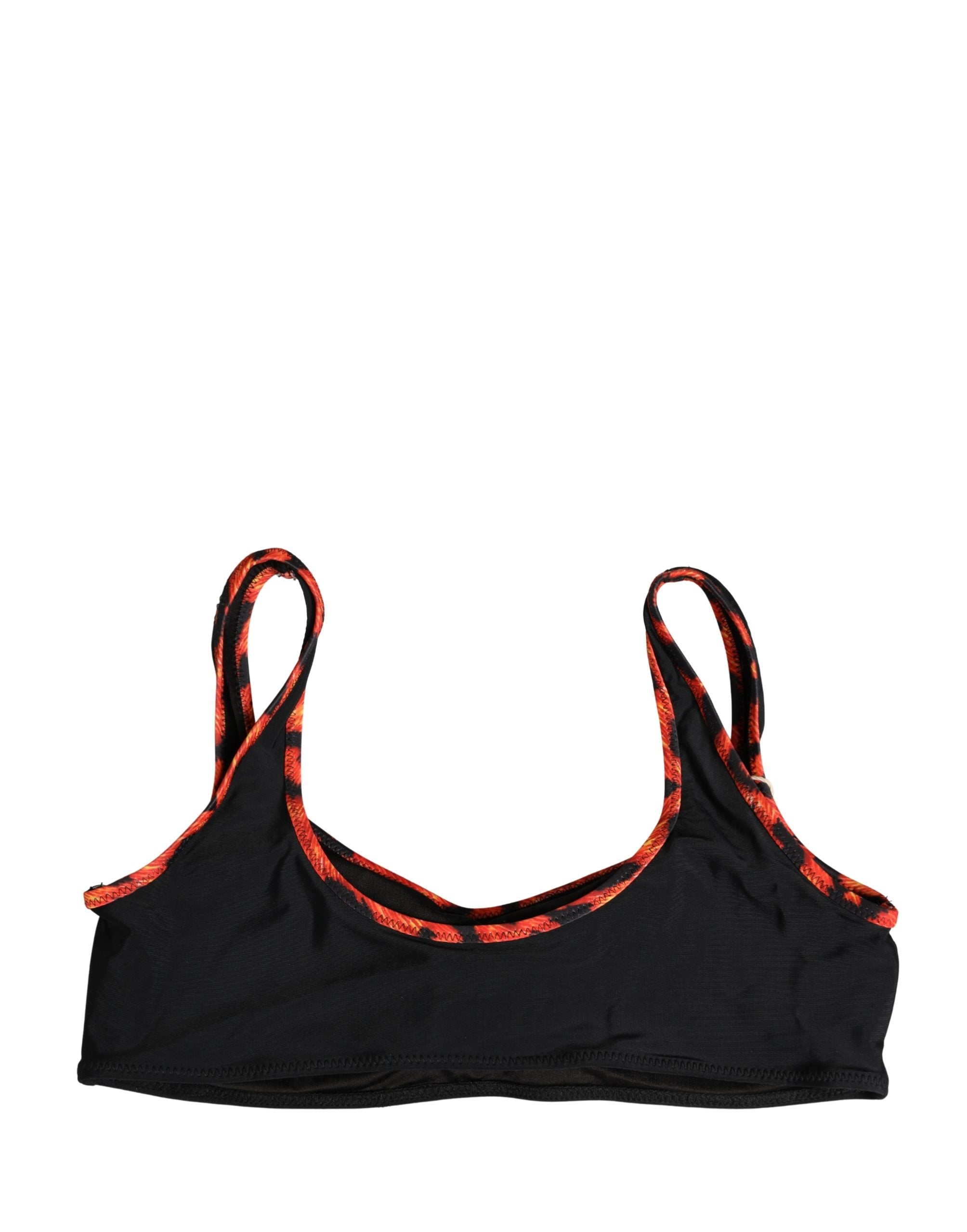 Pyrex Black Top Orange Leopard Print Bottom 2 Piece Swimwear