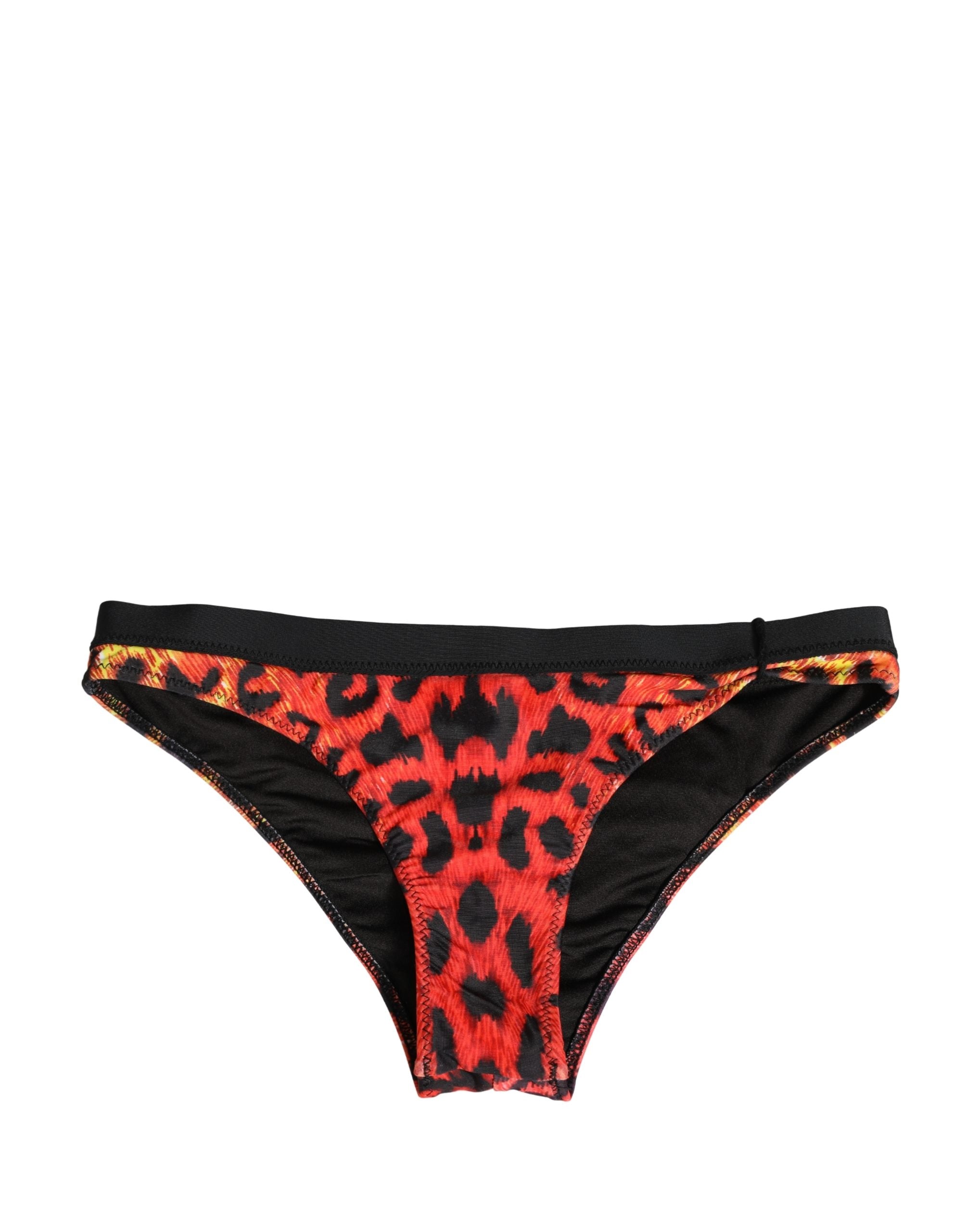 Pyrex Black Top Orange Leopard Print Bottom 2 Piece Swimwear